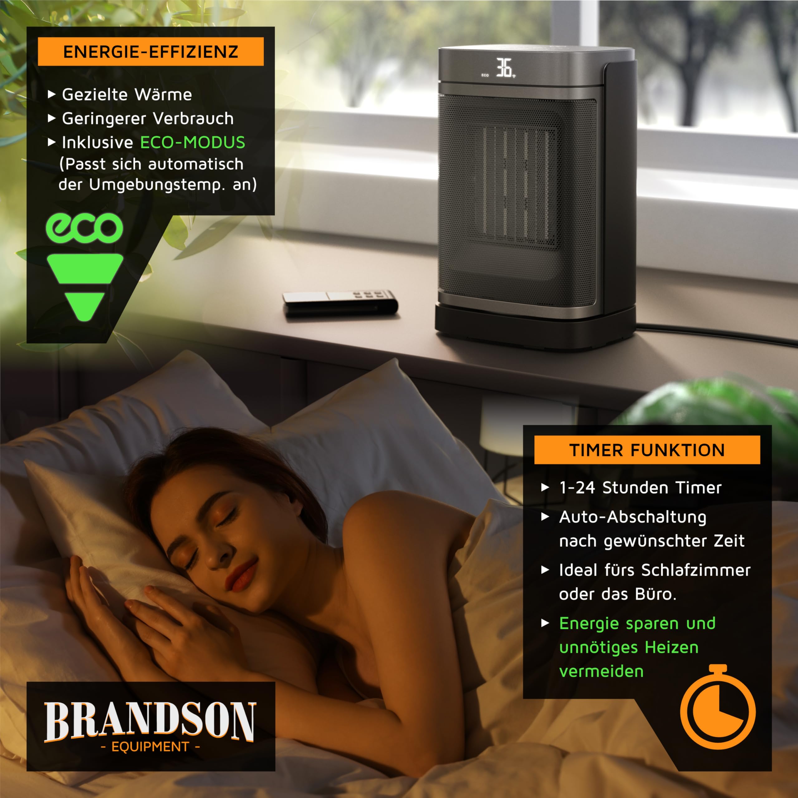 Brandson - Heizlüfter Wlan - Fernbedienung - Preisträger - ECO Modus energiesparend leise - WiFi Steuerung mit App - Oszillation - Kindersicherung - Timer - Bad Wohnzimmer Büro Kinderzimmer