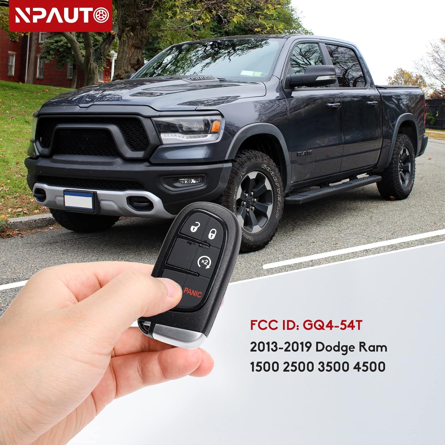 NPAUTO Key Fob Replacement for 2013 2014 2015 2016 2017 2018 Dodge Ram 1500 2500 3500 Laramie Outdoorsman SLT SXT Pickup Truck, Car Keyless Entry Remote Control Start Proximity Smart Key GQ4-54T