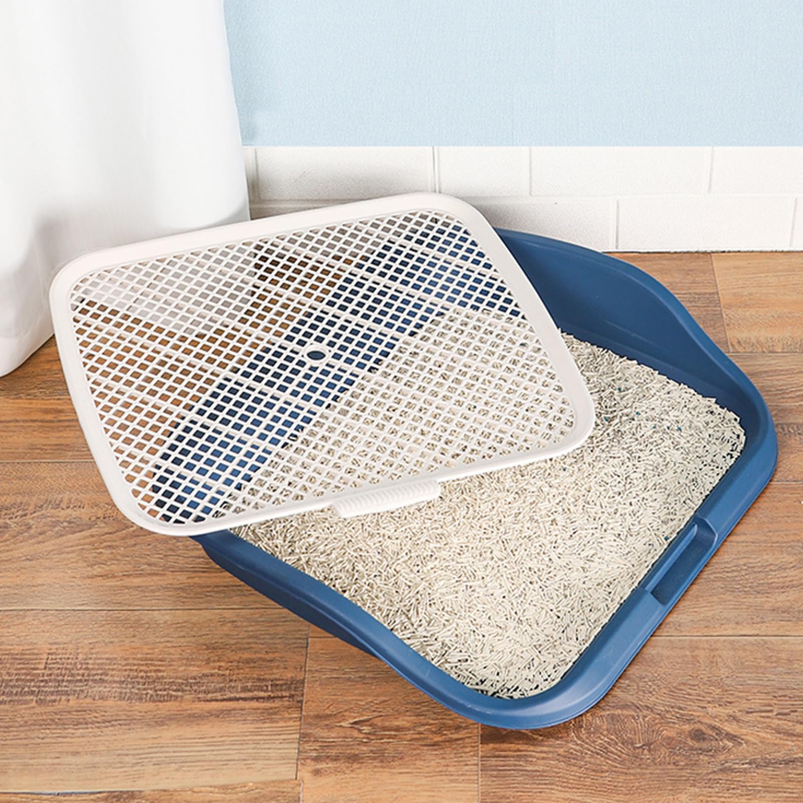 Generic Bandeja para Orinal para Perros con Vallas Elevadas y Almohadilla de Malla Extraíble para Adiestramiento de Perros en Interiores 21,7x18,1 Pulgadas (Blue)