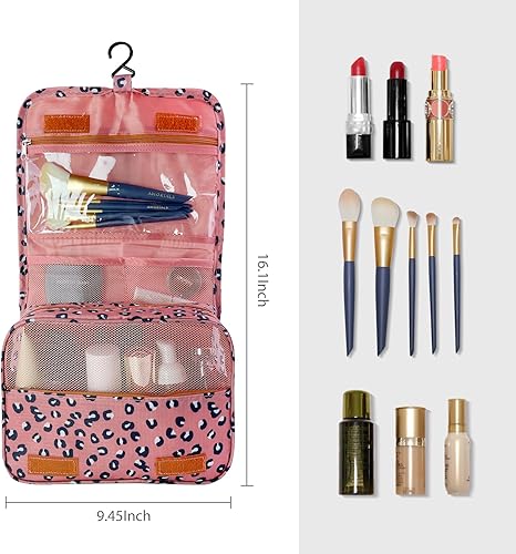 Miniatura 9 de Lcsmaokin Bolsa de aseo de gran capacidad con gancho para colgar para hombres y mujeres, bolsa de cosméticos de viaje impermeable, bolsa de