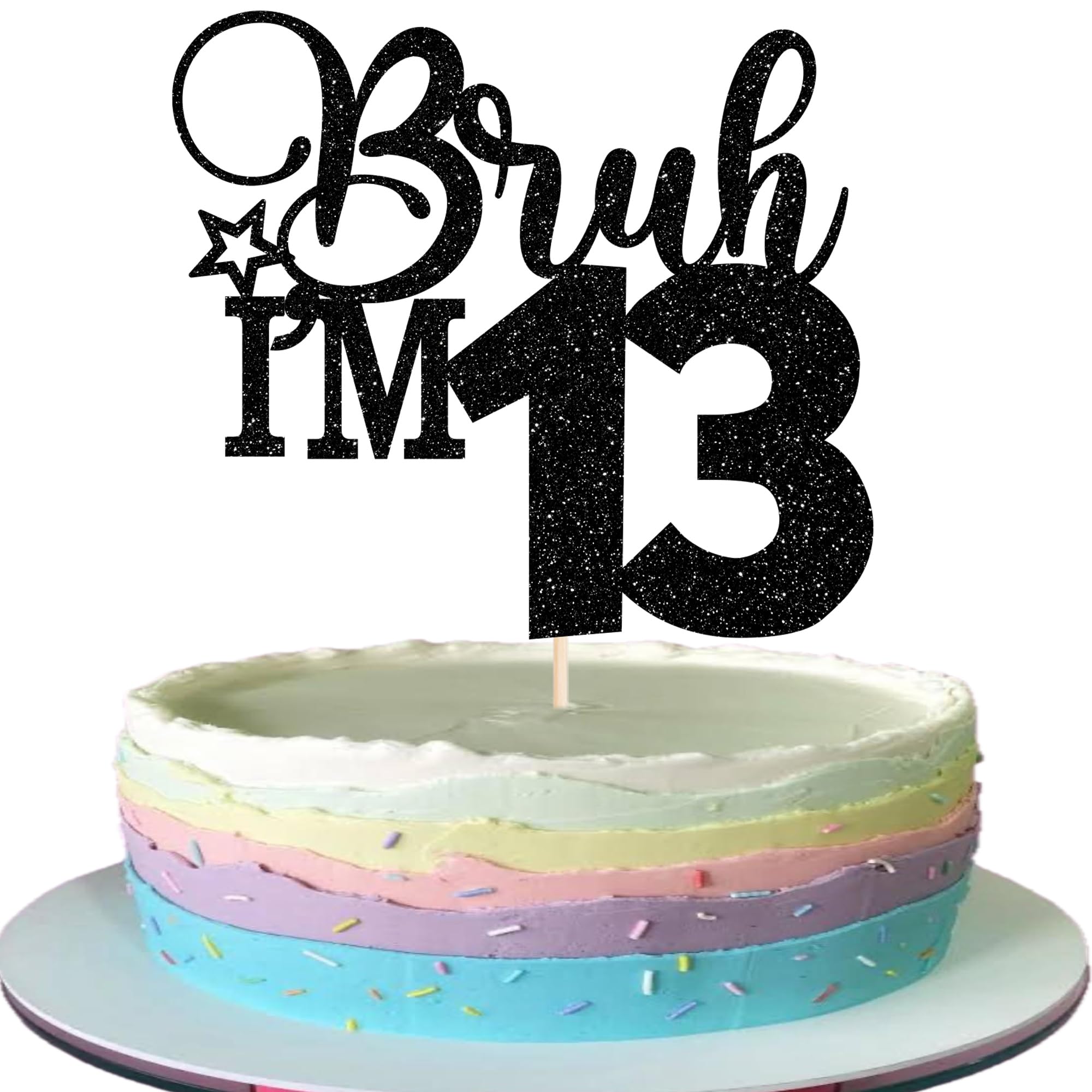 1 Stück BRUH I'm 13 Tortendeko BRUH I'm 13 Cake Topper Glitzer It's My 13th Geburtstag Kuchen Deko für Prost auf 13 Jahre Kinder 13th Geburtstag Party Kuchen Dekoration Schwarz