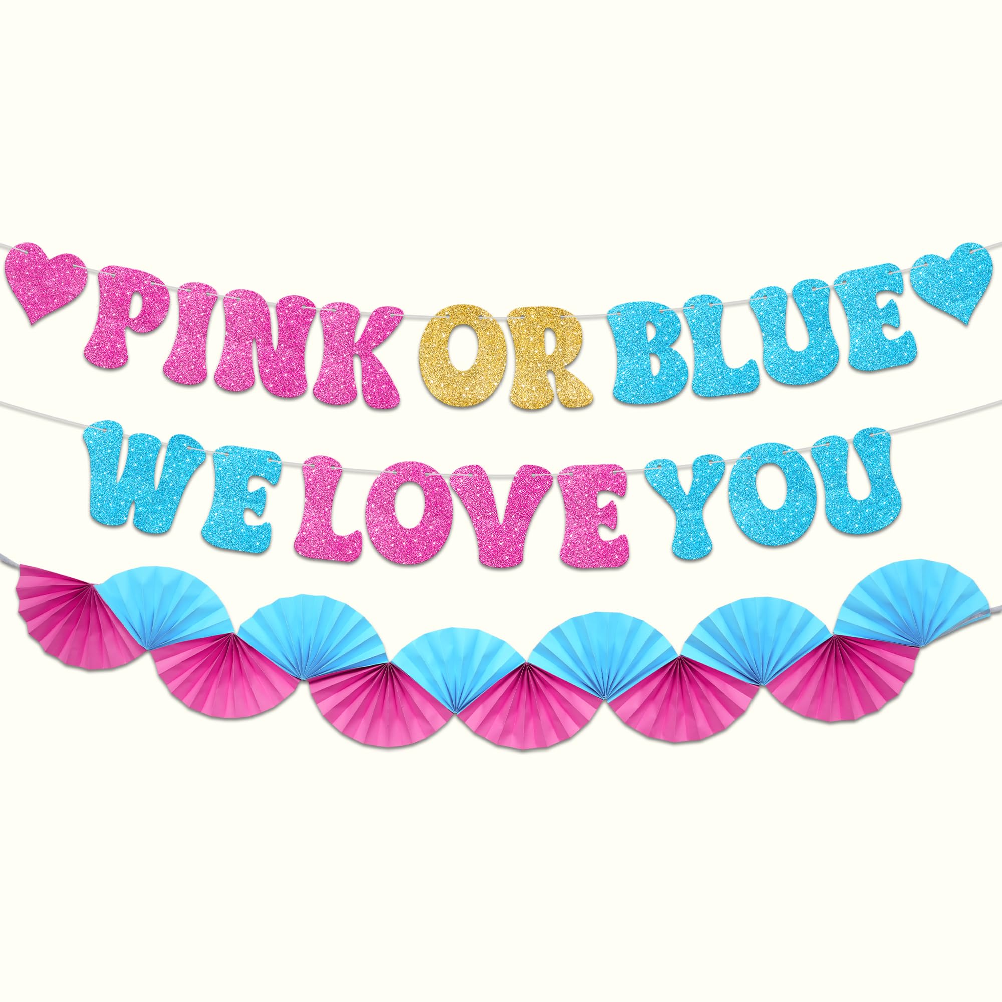 KatchOn, Glitter Pink or Blue We Love You Banner - 10 Feet, No DIY | Gender Reveal Backdrop | Pink and Blue Baby Shower Decorations | Boy or Girl