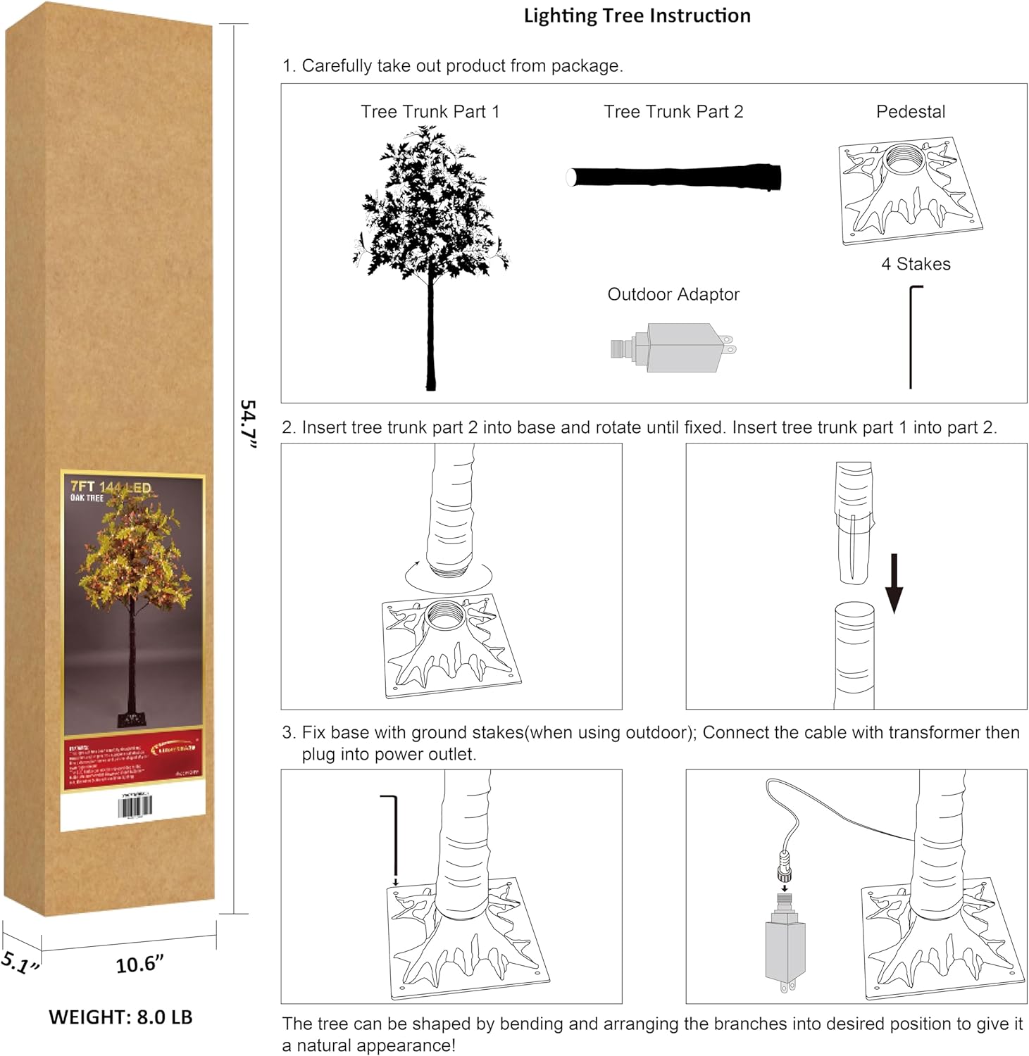 Lightshare 7FT Lighted Oak Tree 144 LED Warm White Artificial Greenery with Lights for Wedding Holiday Home Party Decoration Indoor Outdoor