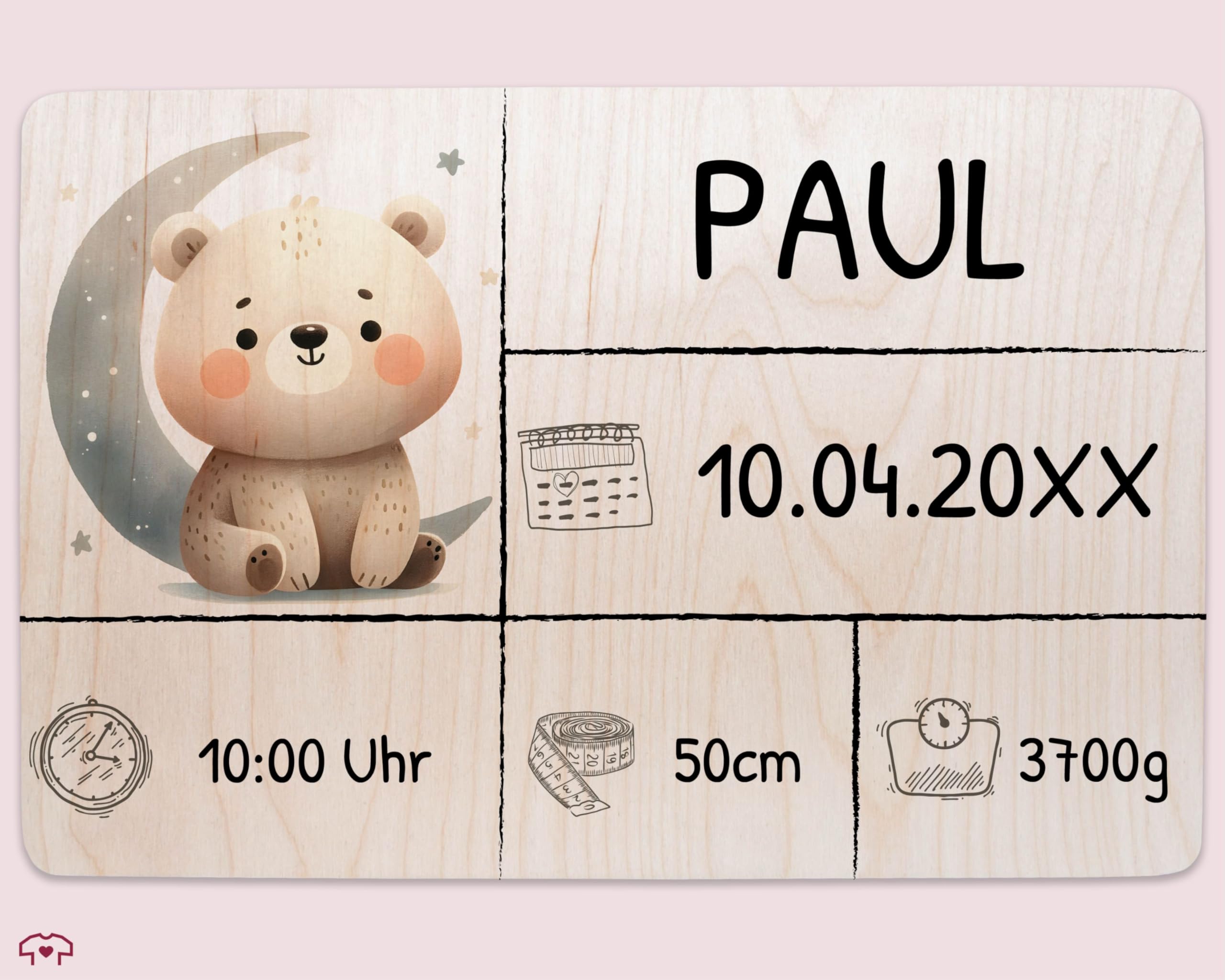Holz Geschenkbox - Holzkiste zur Geburt Baby Personalisierte mit Bär | Baby Erinnerungsbox | Geschenk zur Geburt - 30 x 20 x 14 - Holz - kiste newborn babybox name bear box