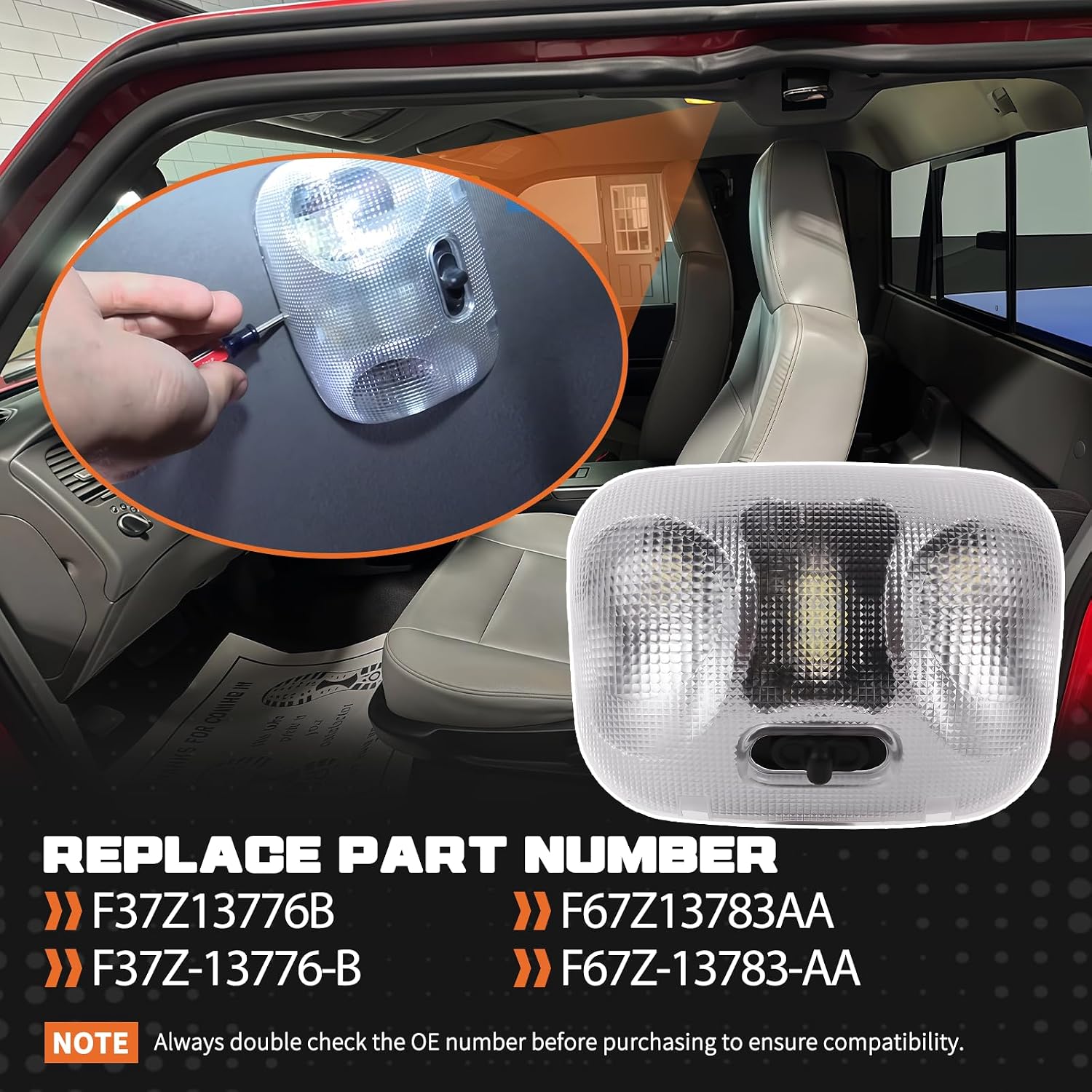LED Map Light Dome Lamp with Cover Fit For Ford Ranger 1993-2004 Interior Overhead Cab Reading Light Replaces F37Z-13776-B F67Z-13783-AA F37Z13776B F67Z13783AA