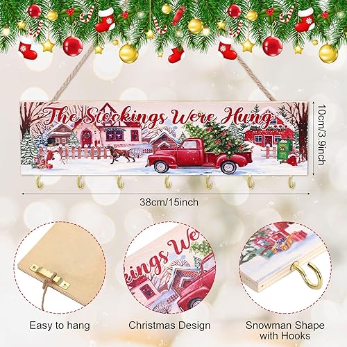 Miniatura 2 de Christmas Stocking Organizer Holder Wood Home Decorations Christmas The Stockings were Hung Wooden Mantel Sign Wall Decor Snowmen Wall Mount Hanging
