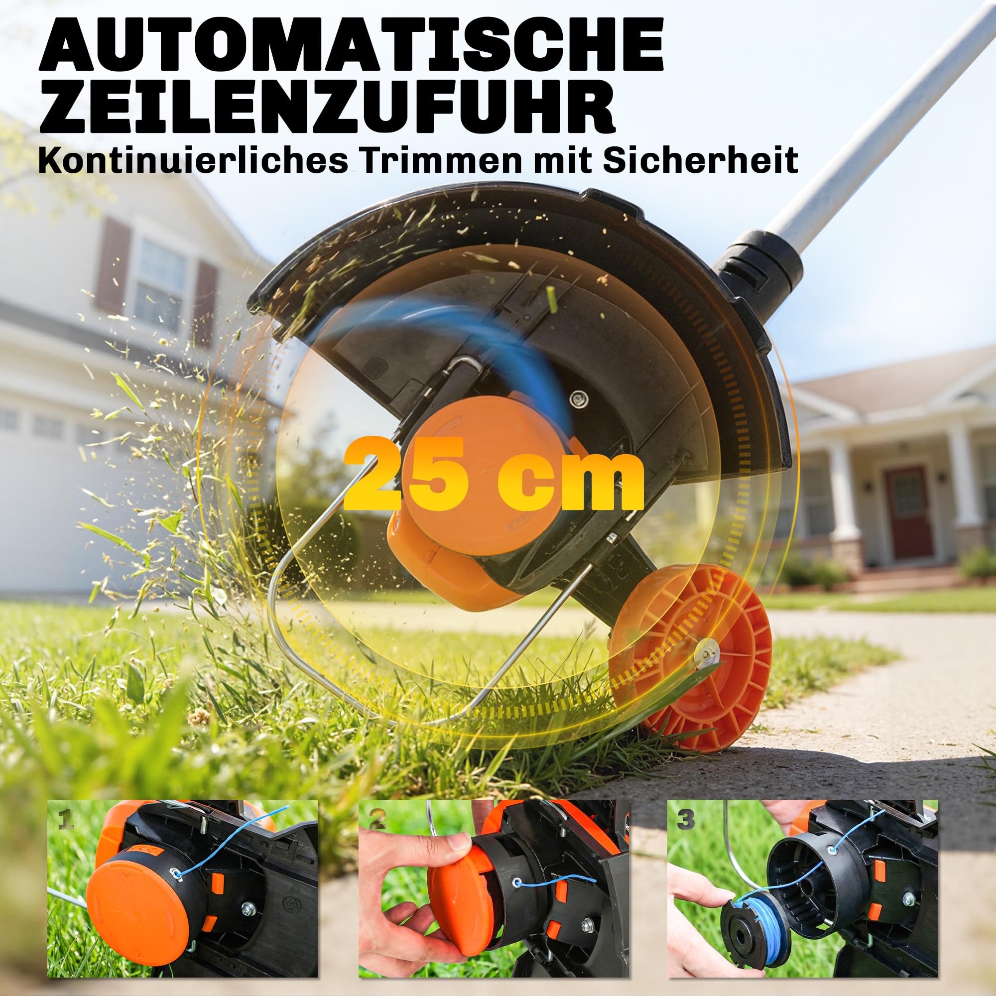 Outsunny Akumulatorowa podkaszarka do trawy 21 V z akumulatorem 2 x 4,0 Ah, ładowarka 25 cm, szerokość cięcia 25 cm, regulowany uchwyt teleskopowy, pochylana głowica silnika, przenośna przycinarka do