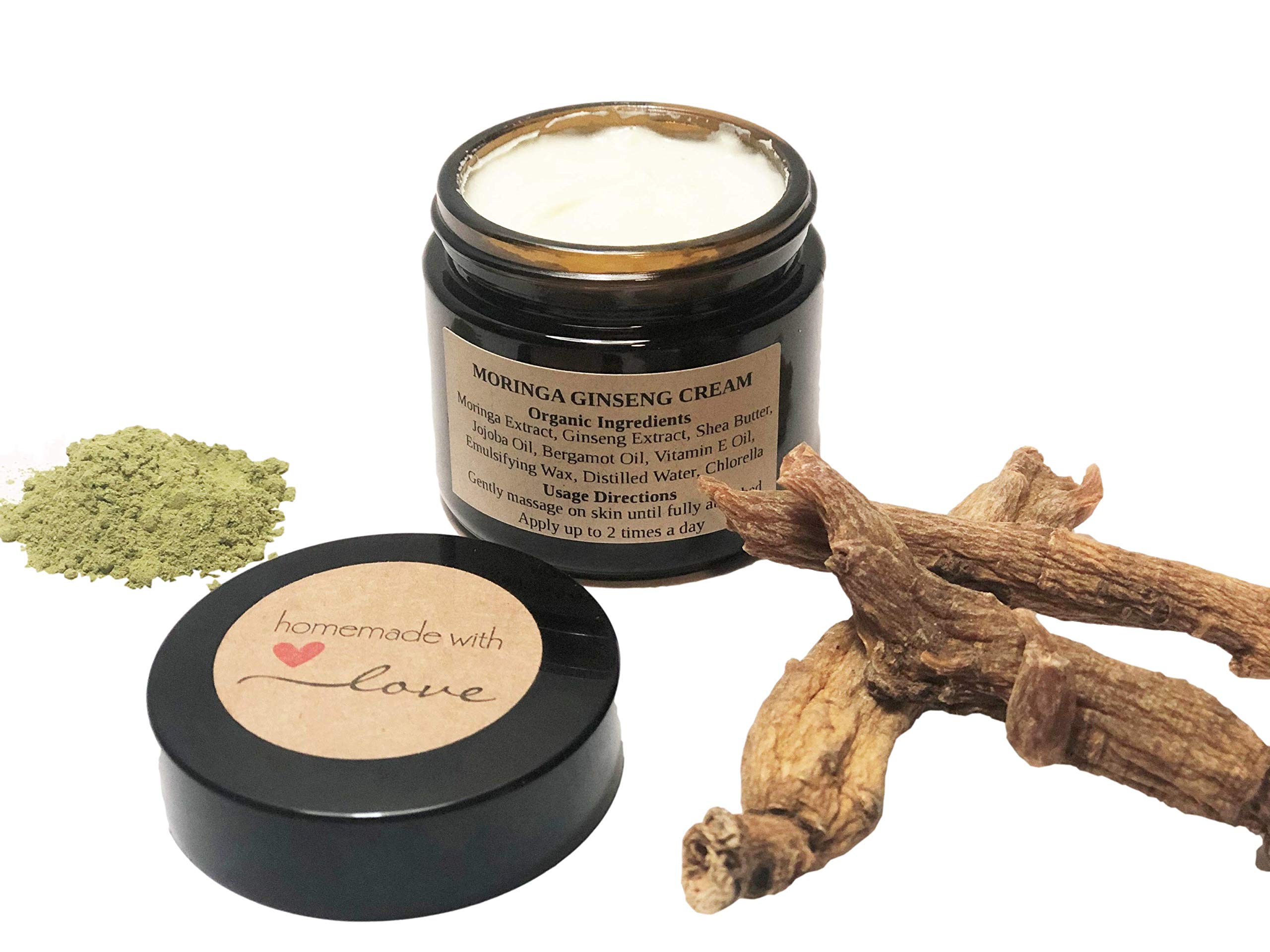Organic Moringa Ginseng Face Cream with Bergamot & Vitamin E Oil, Face Moisturizer, Anti Aging Cream, Ginseng Cream, Skin Moisturizer, VEGAN (1 oz)