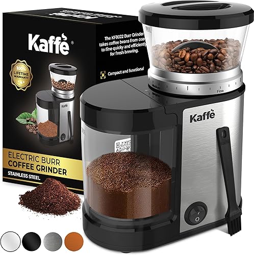Kaffe - Molinillo eléctrico de café (5.5 onzas) con ajustes de grosor precisos ajustables, rebabas planas, motor mejorado, molinillo de grano de