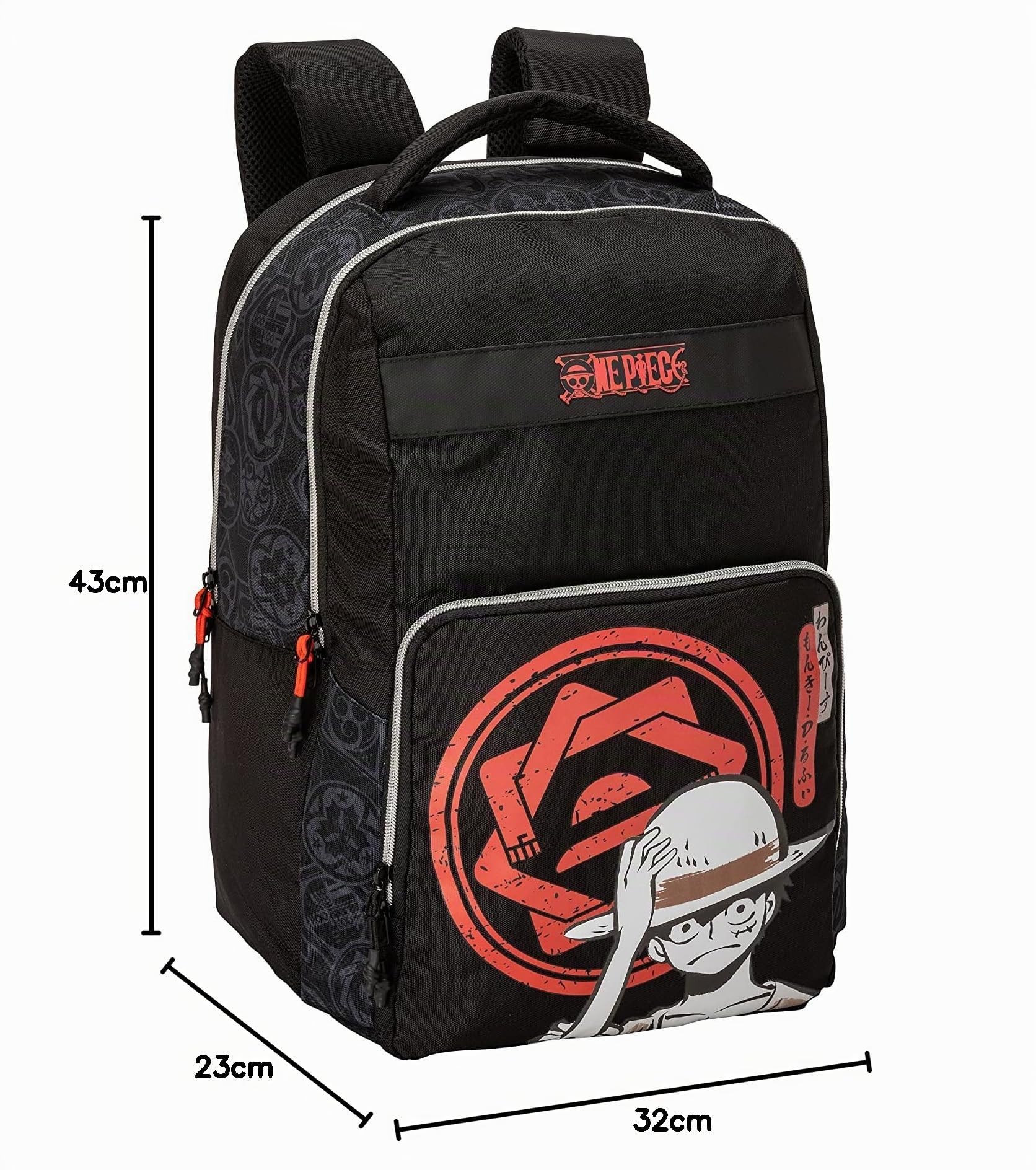 COMIX ANIME, Zaino One Piece, Scuola Porta Pc Unisex per Bambini e Ragazzi con Spallacci Regolabili, Due Scomparti per Tablet e Notebook con Chiusura ZIP, Retro e Fondo Termoformati