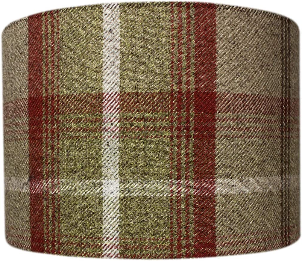 Rust Balmoral Check Drum Lampshade (35 cm Diameter x 21 cm Ceiling Pendant)