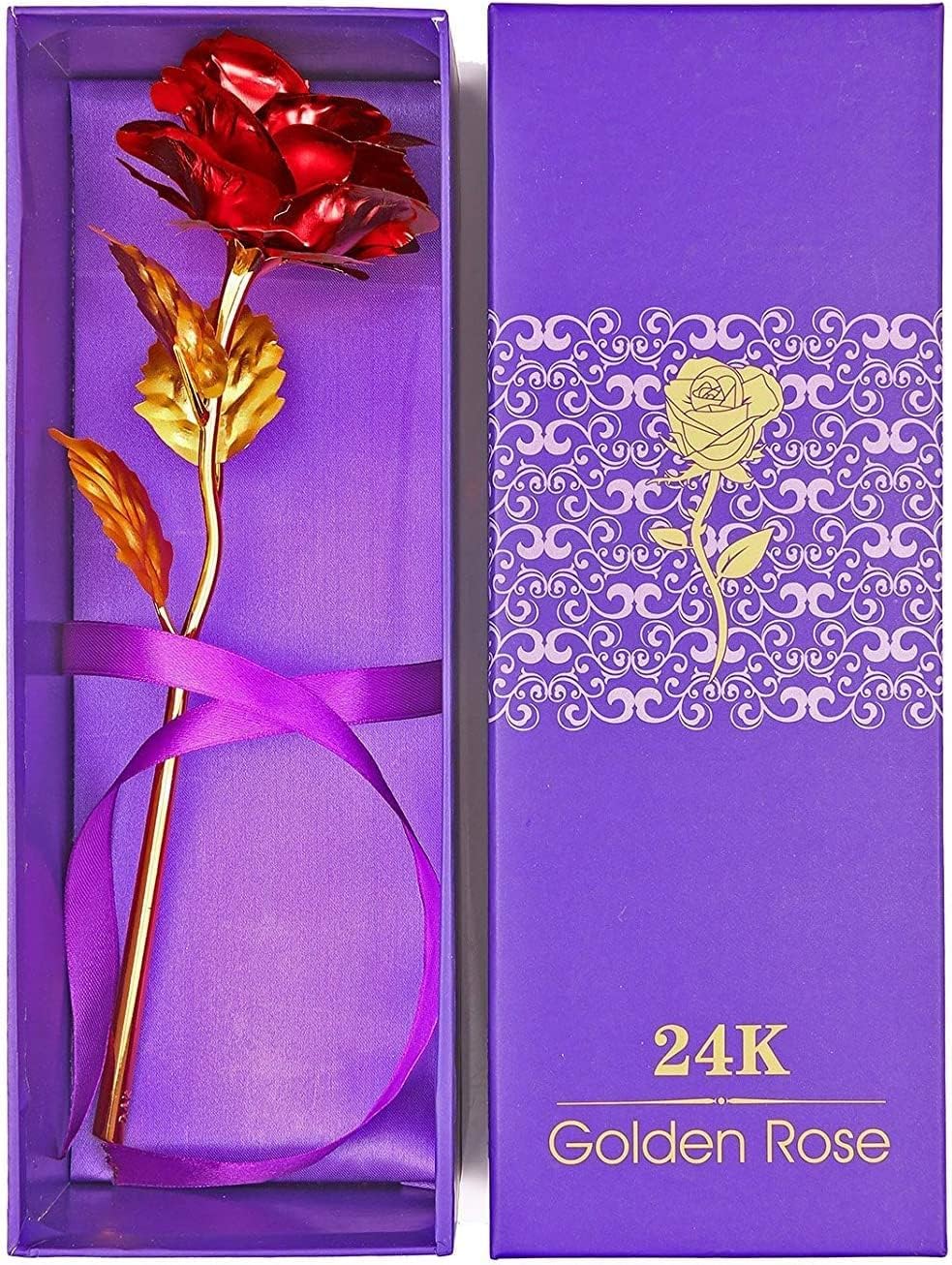 Case Creation 24K Golden Rose Flower, Red Dipped Rose 24K Forever Rose