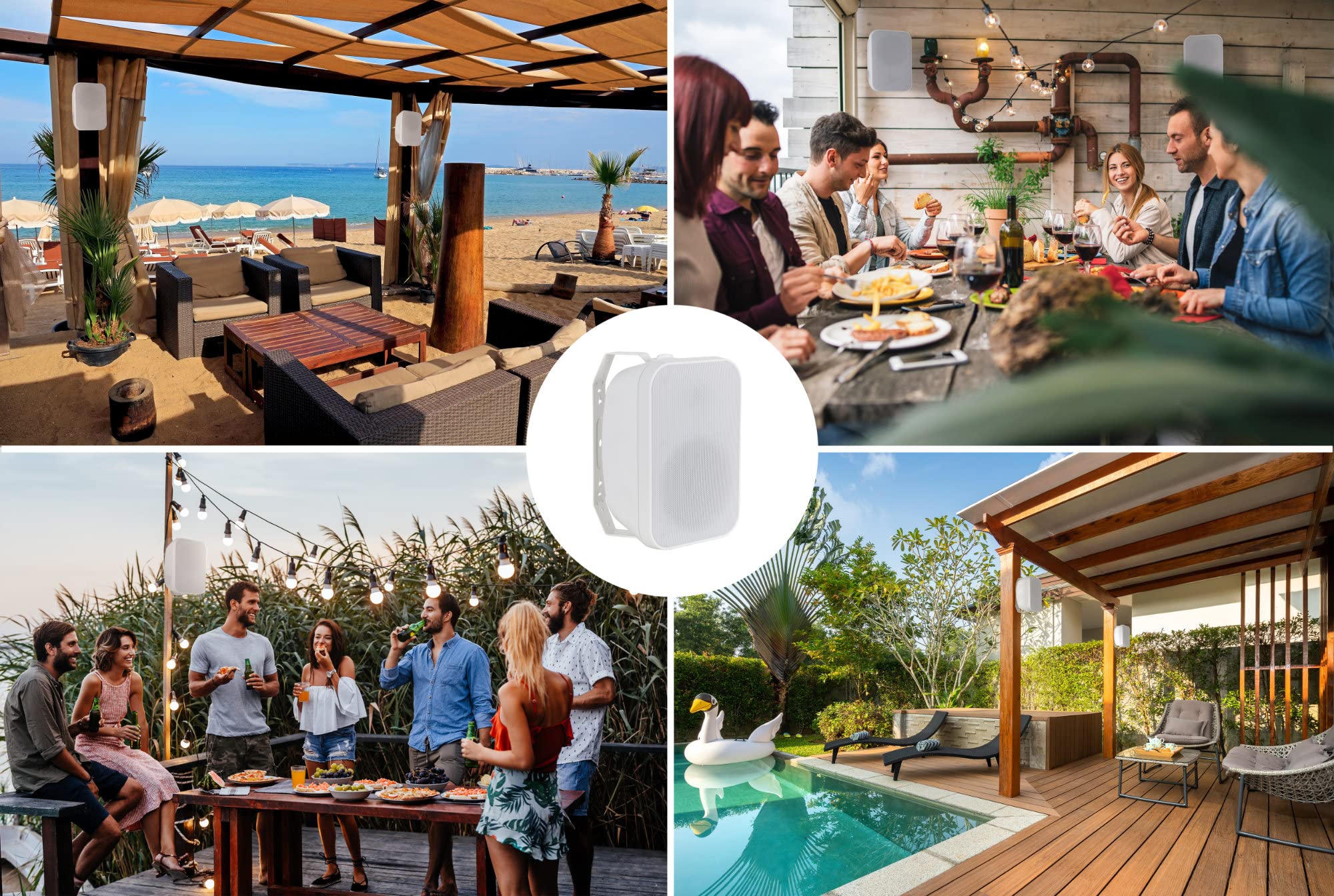 McGrey OLS-651WH Outdoor-Lautsprecher 4X Set - Zwei-Wege-System - IP56 - Für Restaurant, Biergarten, Terrasse & Garten - 6,5" Woofer und 1" Hochtöner - 60 Watt - Für 70/100V-Betrieb geeignet - Weiß