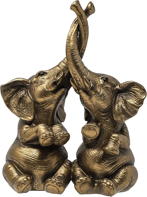 Thorne Antiques & Collectables Mr & Mrs Elephants - Loving Elephant Statue With Entwined Trunks (Bronze)