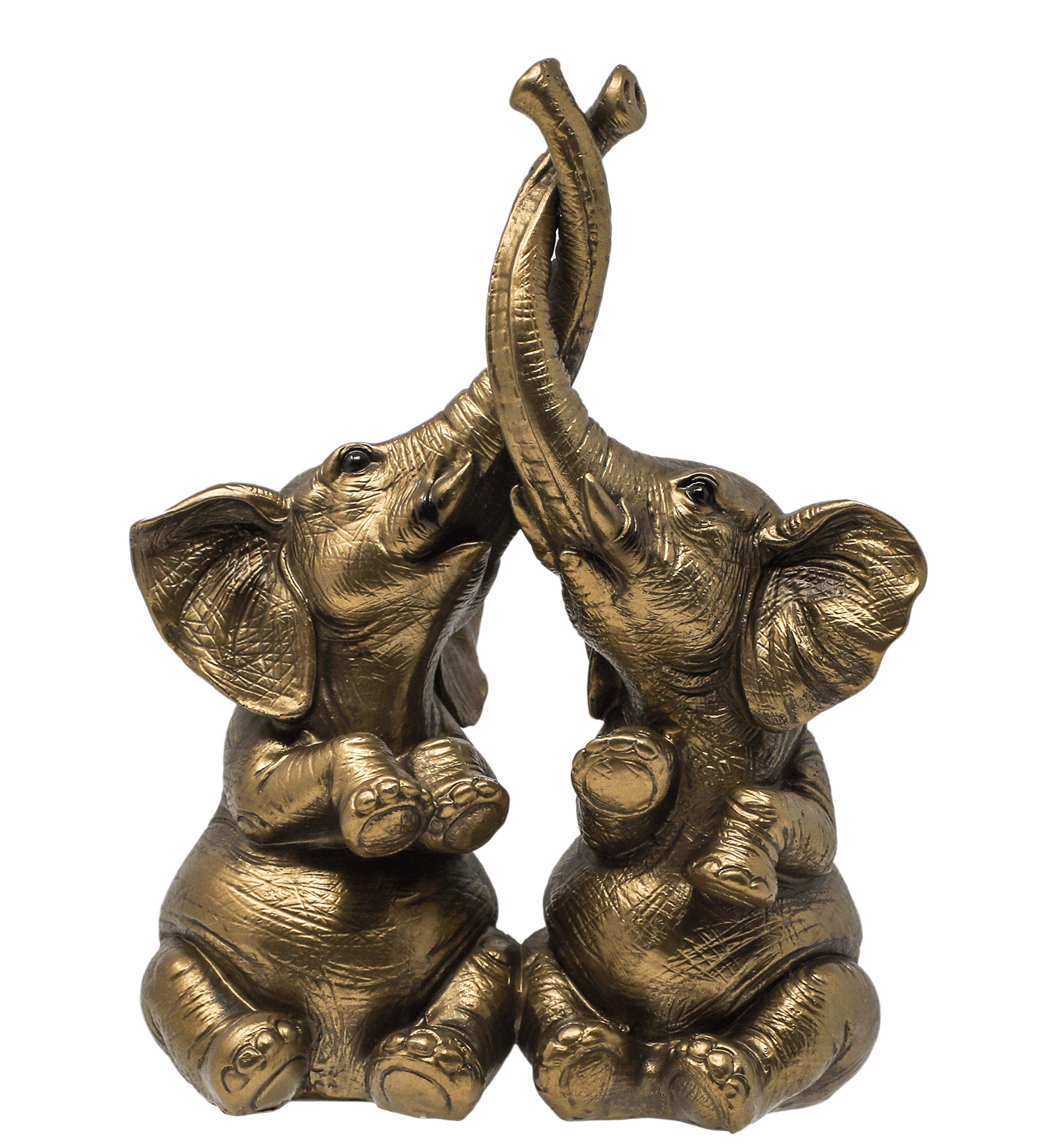 Mr & Mrs Elephants - Loving Elephant Statue With Entwined Trunks (Bronze)