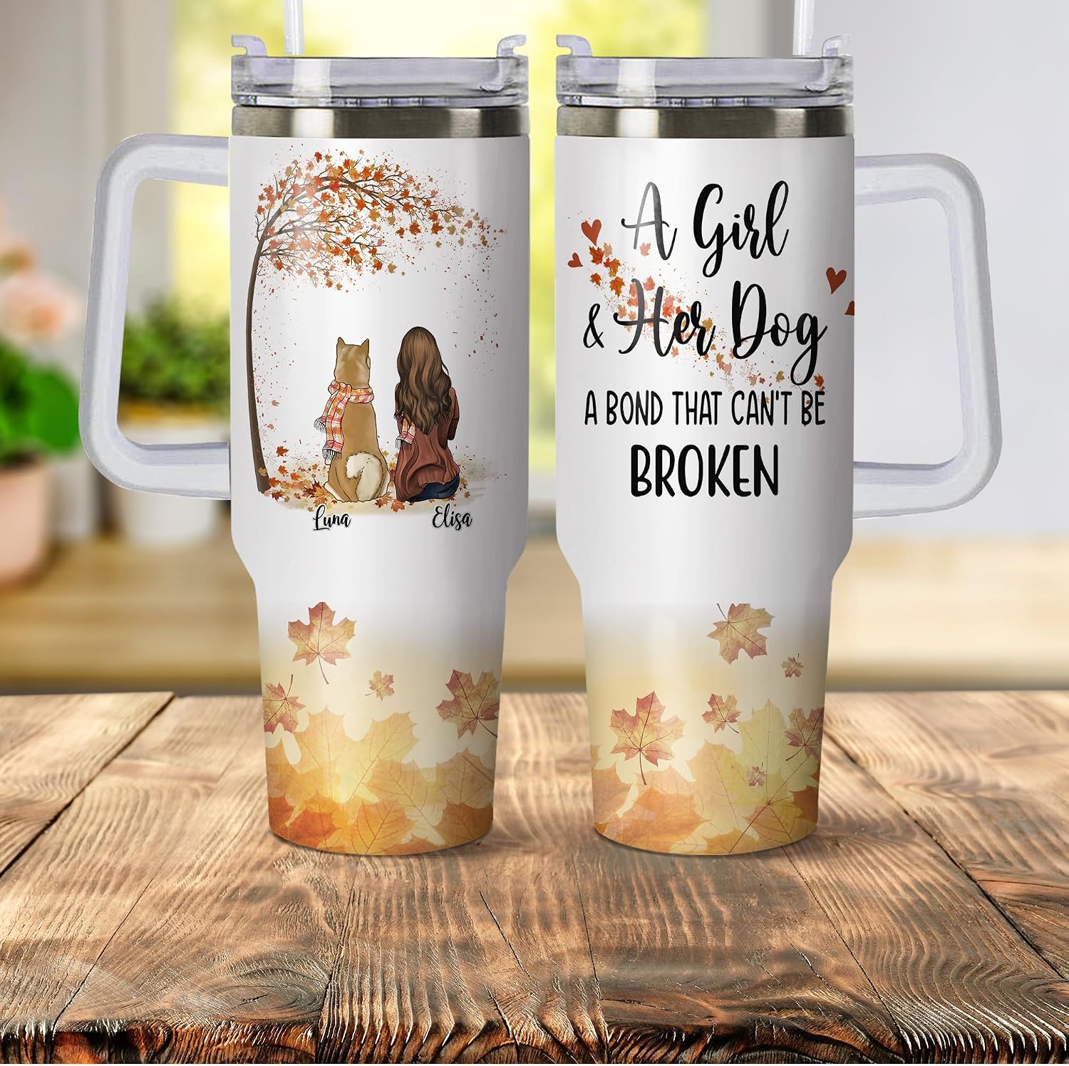 Gossby 40oz Personalized Dog Tumbler with Handle Lid - Custom Dog Mom Gift for Women with Design Name - Double-walled Stainless Steel Insulated Tumbler for Dog Lover Dog Owner - A Girl and Her Dog