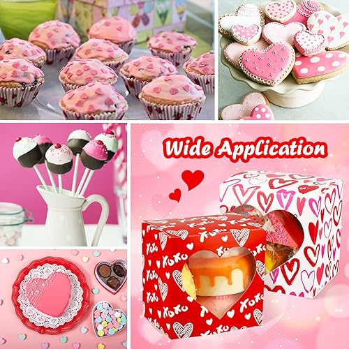 Miniatura 7 de Outus 24 Count Dessert Boxes, 4 x 4 x 3 Inch Heart Shaped Cupcake with PVC Window Valentine's Day Boxes
