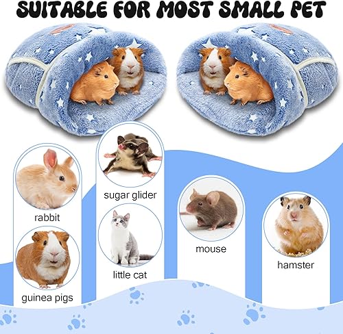 Wenqik 2 Pcs Guinea Pig Bed Cuddle Warm Hideout Fleece Cozy Glow in The Dark House Bedding Sleeping Cushion Cage Nest for Small Animal Squirrel Chinchilla Rabbit Hedgehog Cage Accessories
