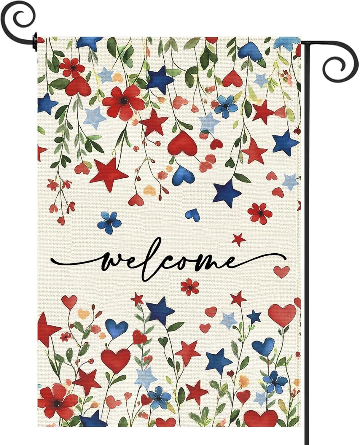 Baccessor Spring Summer Welcome Floral House Flag 28x40 Inch Double Sided Large Yard Flag Outside Outdoor Seasonal Burlap Flowers Flags Home Patio Decoration