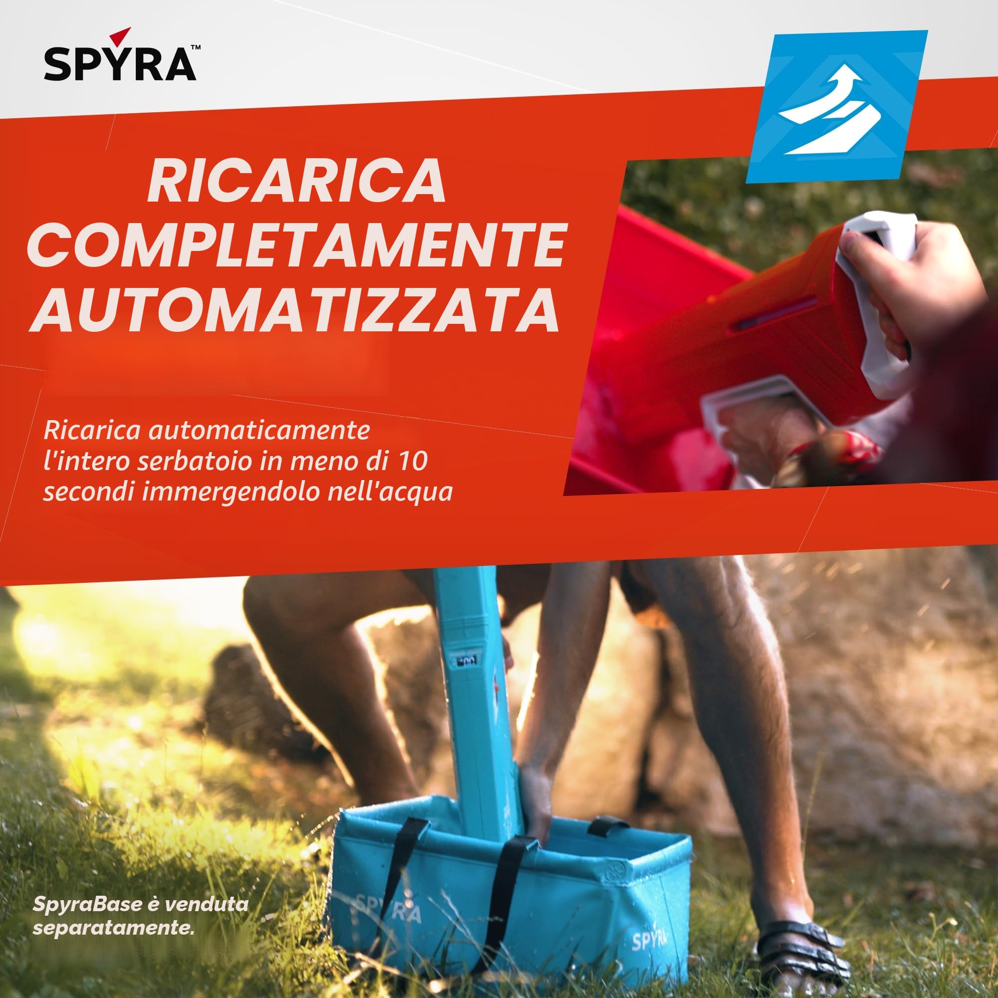 Spyra Three™ Pistola ad acqua elettrica, ricarica automatica, 3 modalità di gioco, sparo a LED e indicatore di batteria, portata 15 m, giocattolo estivo premium (rosso)