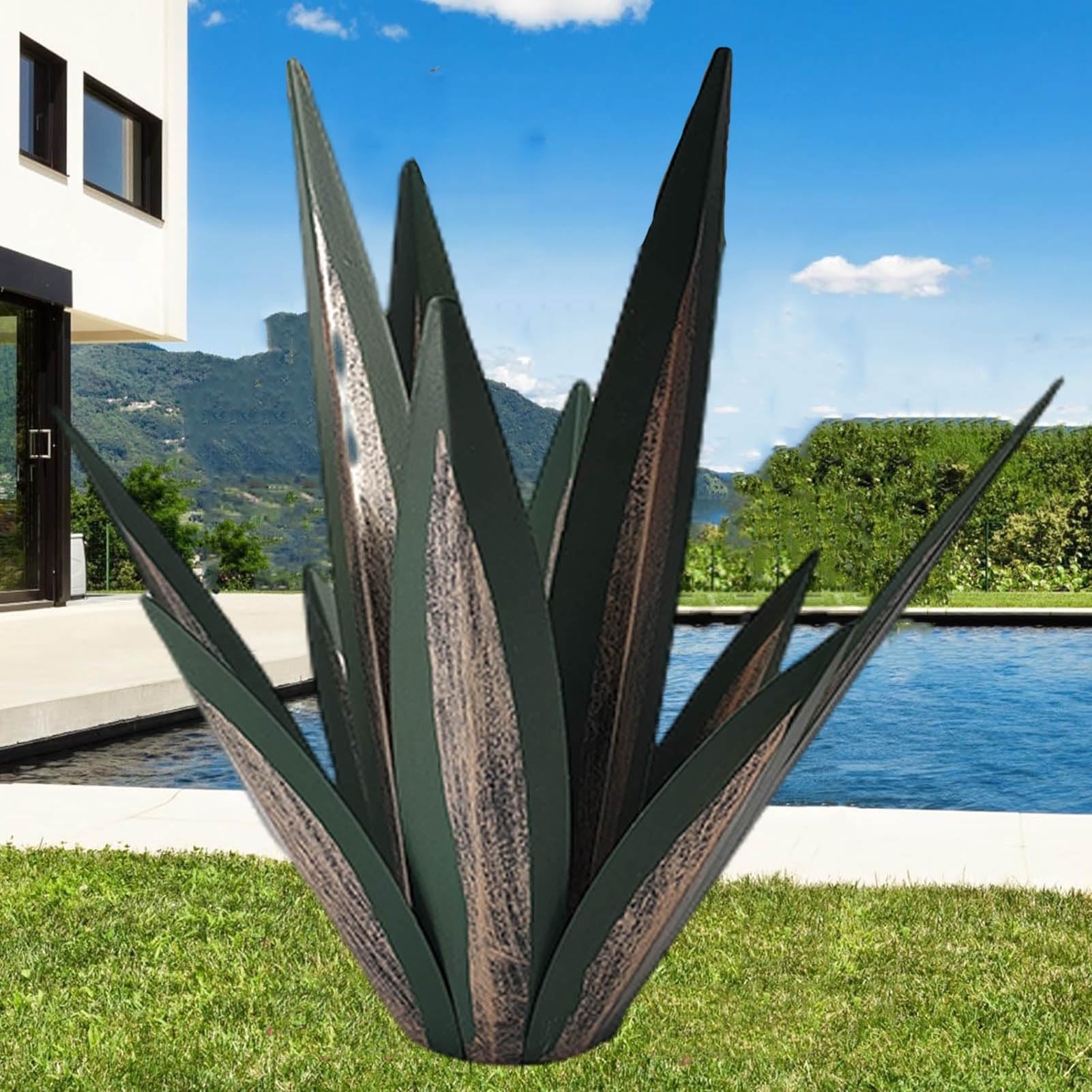 Scultura rustica antiruggine Tequila Agave in metallo Piante Decorazione per la casa Ornamento da giardino in metallo dipinto a mano Agave Decorazione per prato, 25,6 pollici/65 cm (rosso) (verde