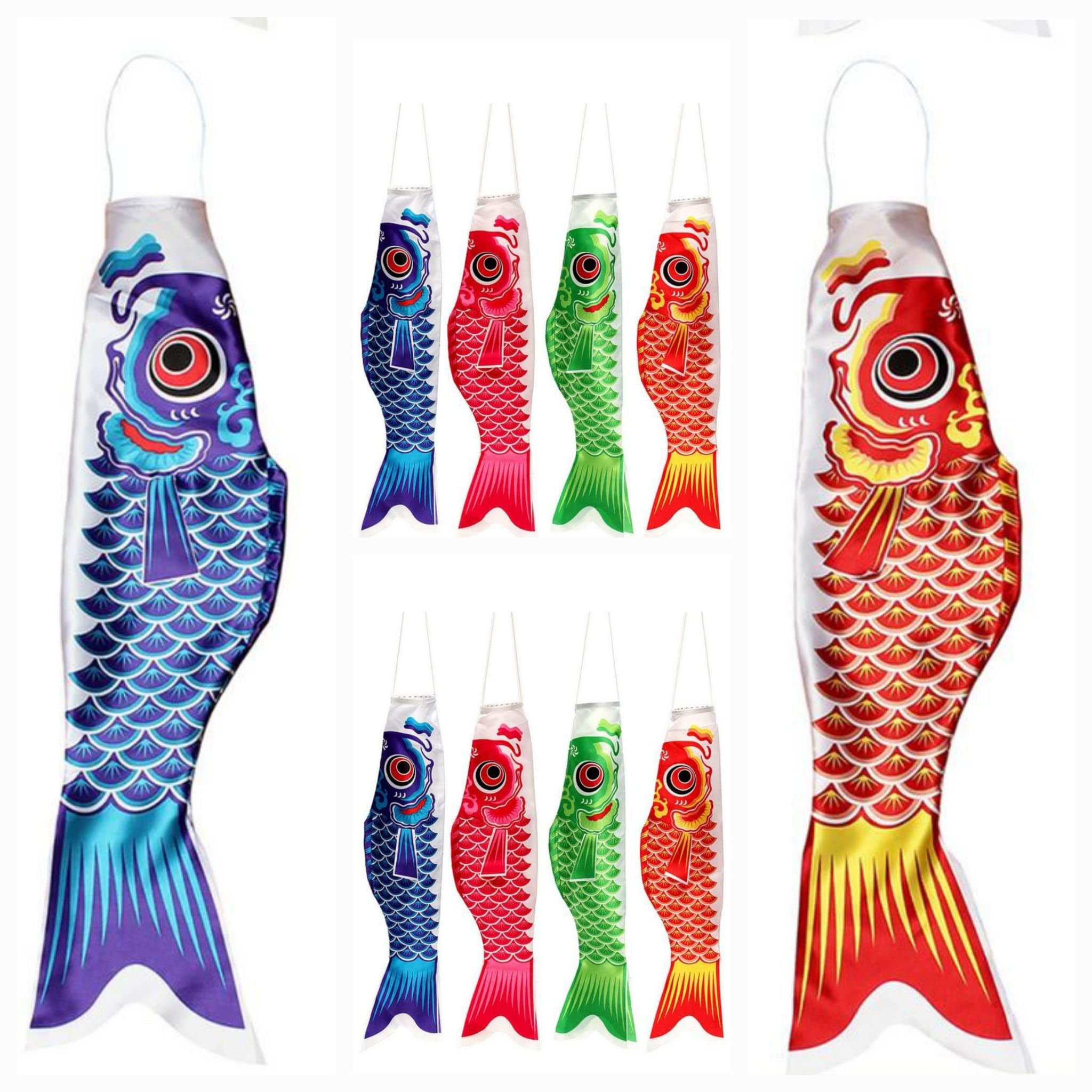 Japanischer Karpfen 10 Stück Set Fisch Windspiel 100 cm Nylon hängender Windsack Windspiel Deko Garten Fische maritim