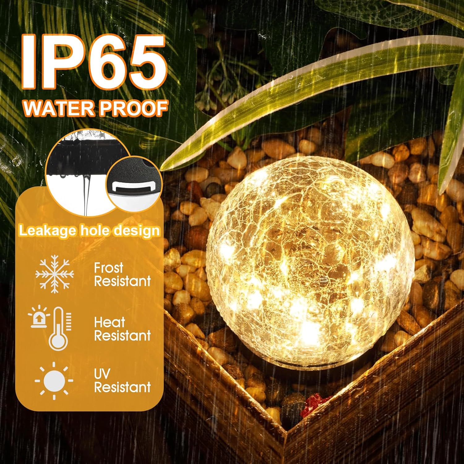 Solar Lights Outdoor Waterproof 30LEDS, 4 Pack Cracked Glass Solar Globe Lights Outdoor with Auto On/Off, Outside Decorations for Yard,Garden,Patio, Pathway,Landscape - Warm White