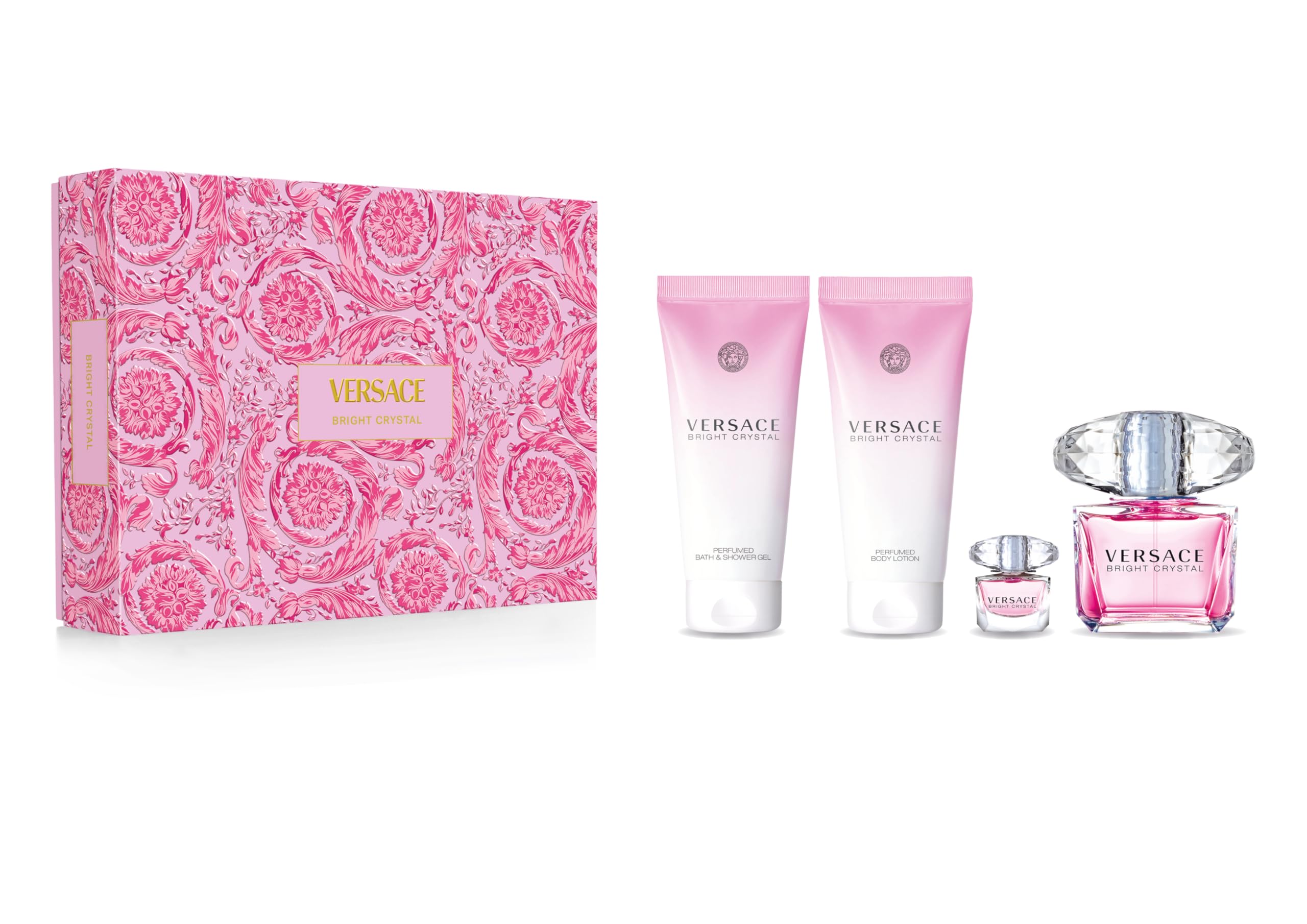 Versace Bright Crystal Natural Eau De Toilette Perfume Spray 4-Pieces Gift Set for Women