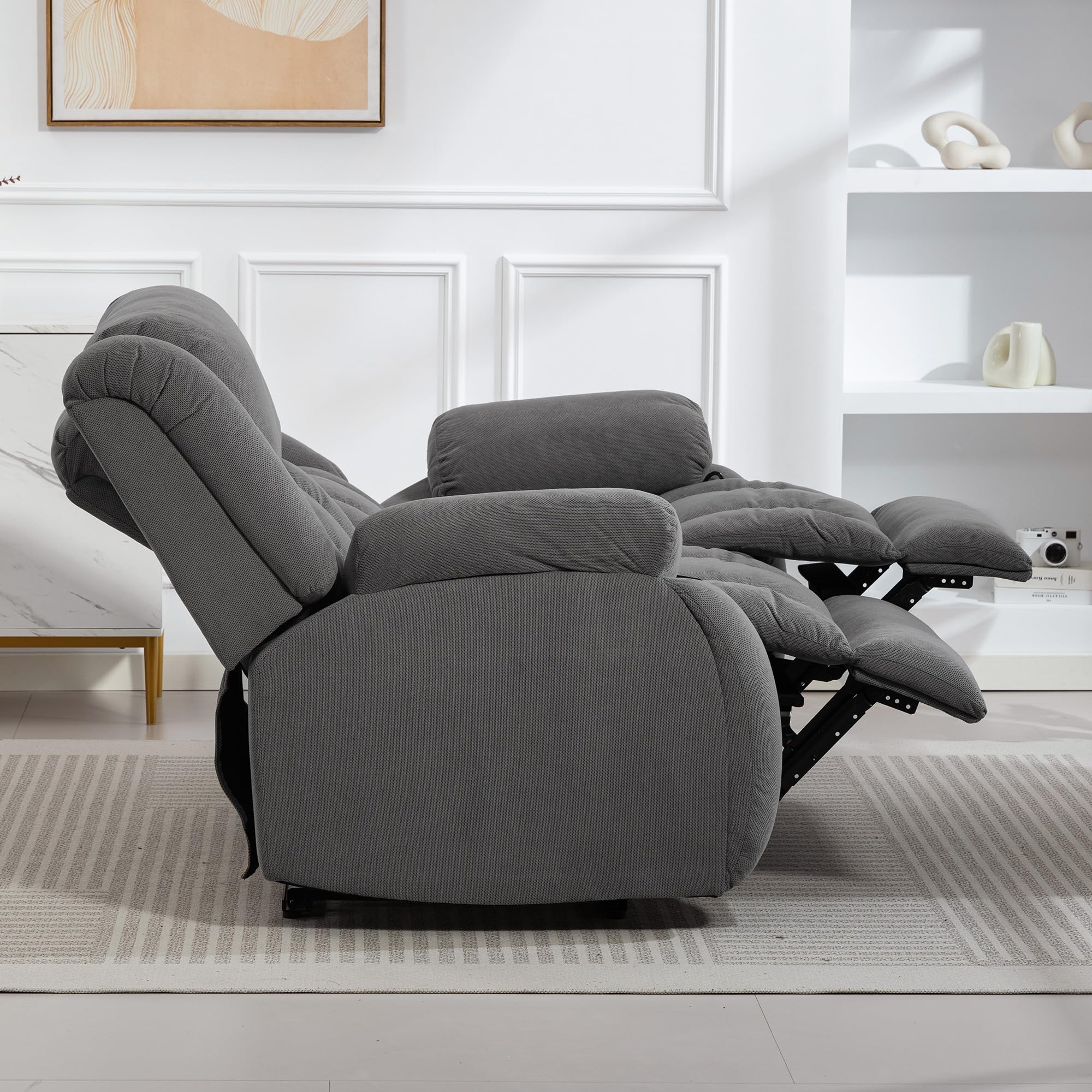 HOMCOM Sillón 2 Plazas Relax Reclinable Manual, Ajuste Separado, Sillón Relax Tapizado en Terciopelo, Reposapiés Ajustable, Asiento Amplio, Muelles, Acolchado Grueso, Sofá Reclinable hasta 135º, Gris