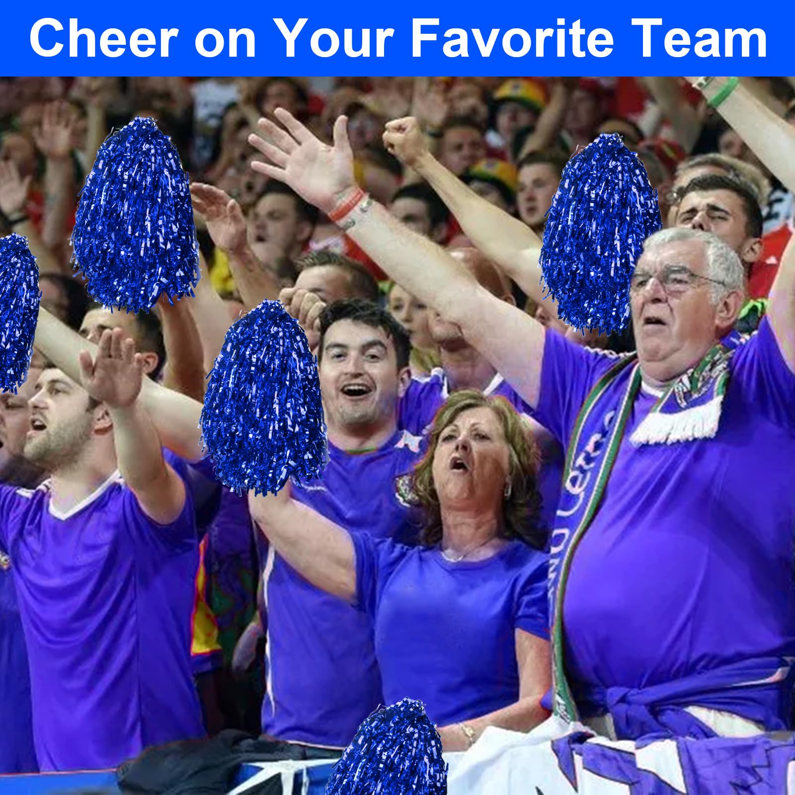 Pompons Pom-pom Girl, 2 Pièces Pompom Girl Pompom Poms avec Chaussettes et Gomme pour Cheerleading, Pompom Girls avec Poignées, Poms Cheer Poms pour Cheerleading et Gymnastique (Bleu)
