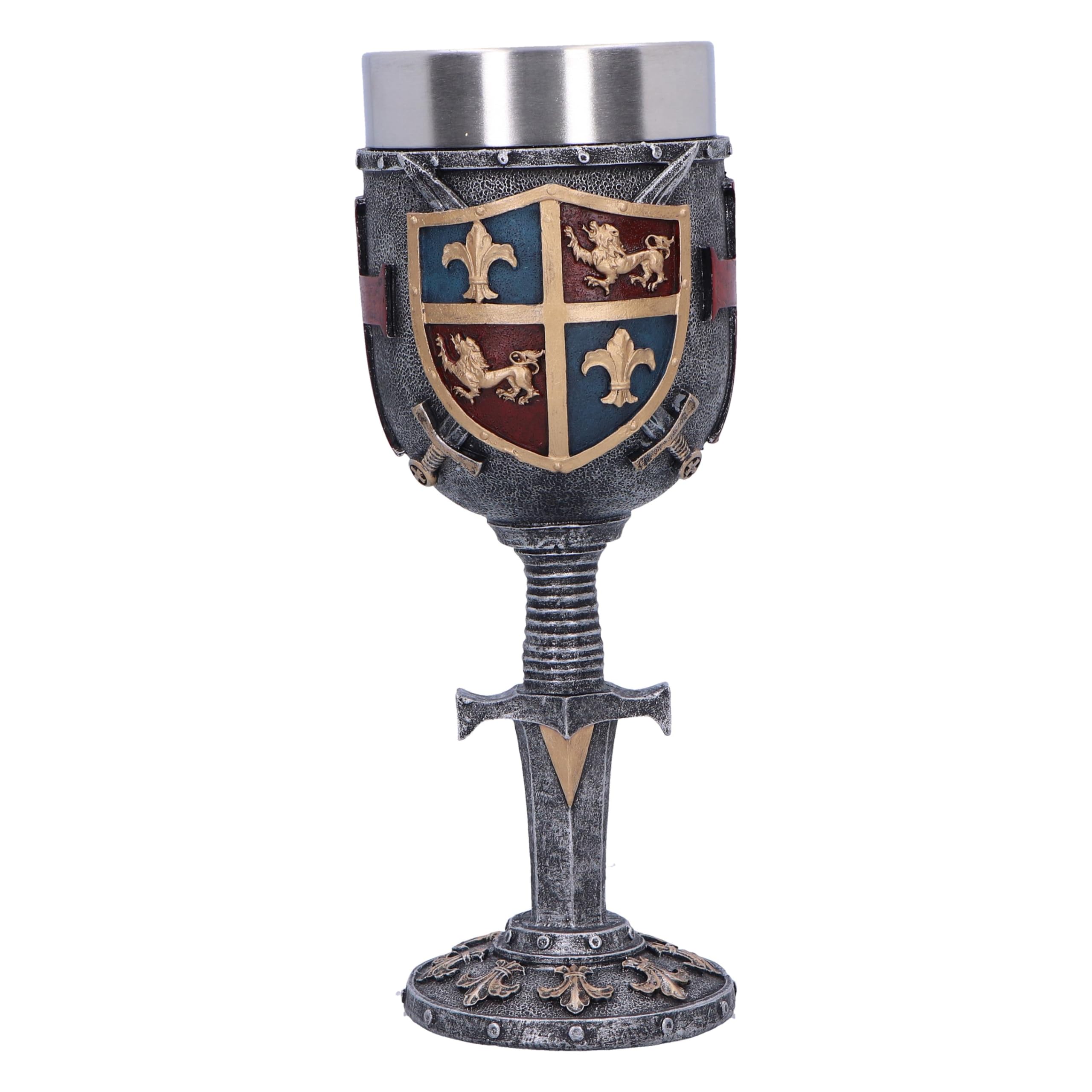 Nemesis Now Heraldic Goblet 20cm, Resin, Silver, Sword and Shield Goblet, Historical Collectable, Medieval Giftware, Removable Stainless Steel Insert, Cast in The Finest Resin, Expertly Hand-Painted
