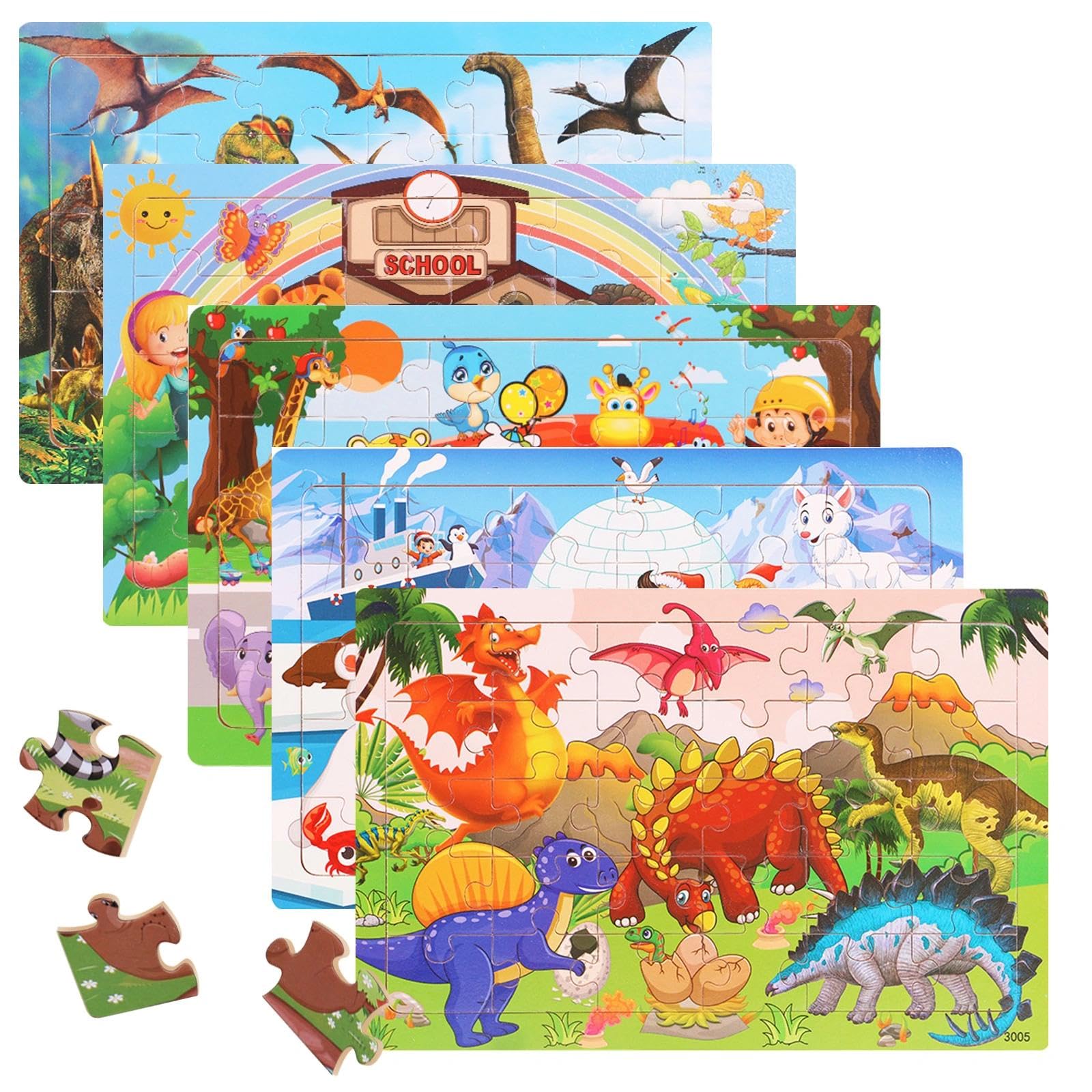 Puzzle in Legno per Bambini, 5 x 24 Pezzi, 22.5 x 15 cm, Età 3-6 Anni, Educativo