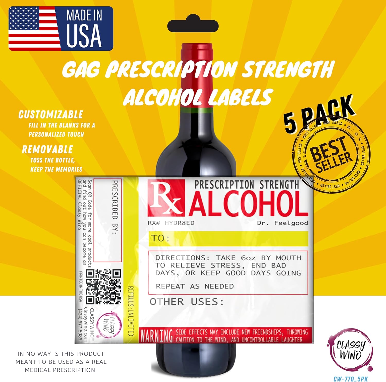 Funny Wine Gag Gift for Christmas Party Fake Prescription