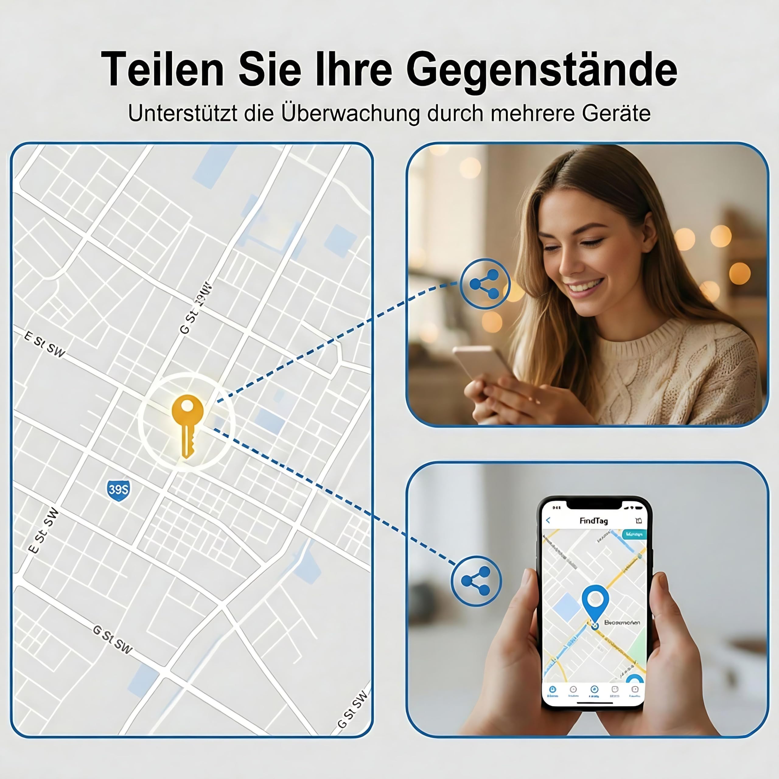 4er Pack Air Tracker Smart Tag Schlüsselfinder [Apple MFi-zertifiziert] Kompatibel mit Apple Wo ist Bluetooth wasserdicht Schlüssel Geldbörse Koffer Gepäck Haustier ohne Abo weltweite Ortung (Nur iOS)
