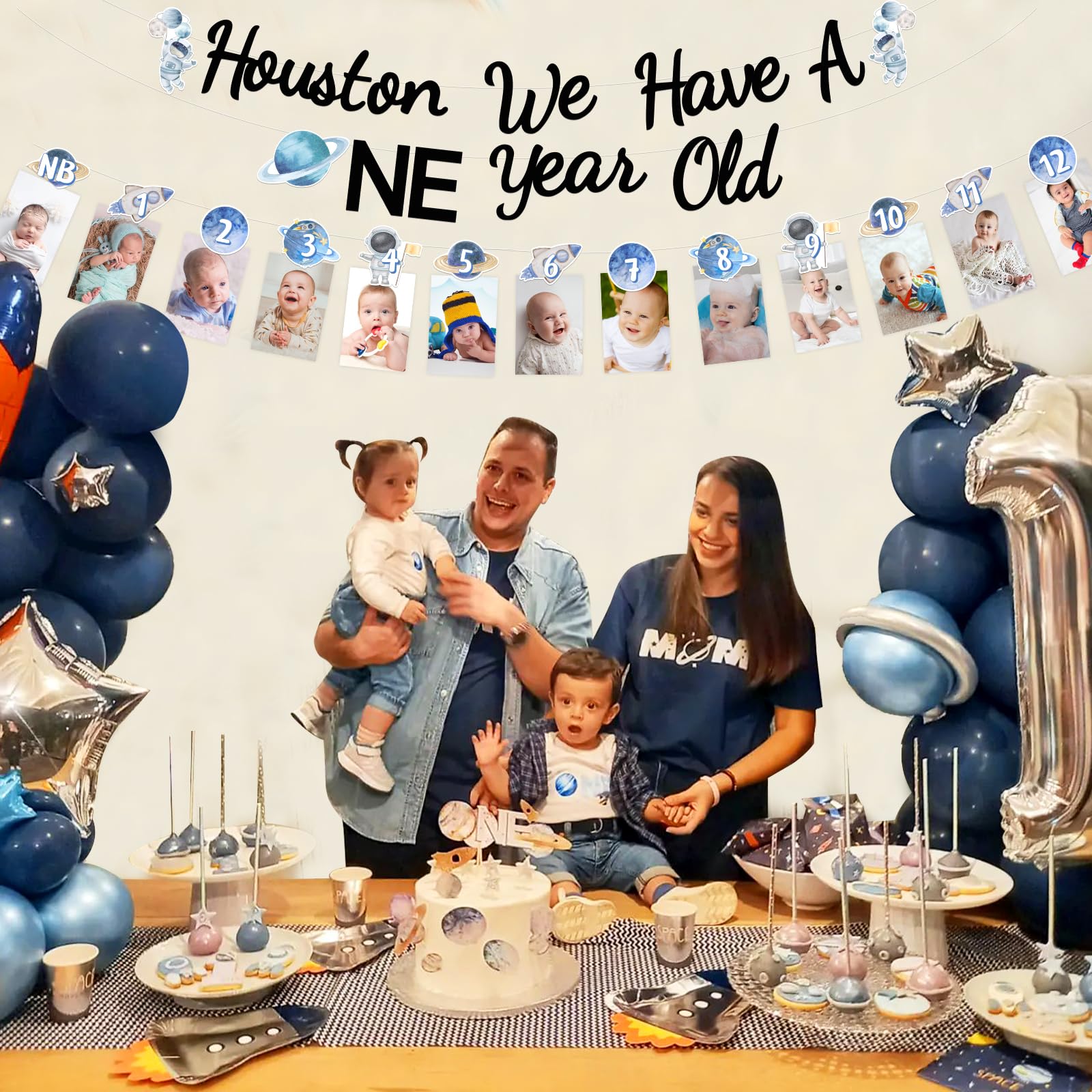 Outer Space First Birthday Banner - "Houston We Have A One Year Old" Decor With Rockets & Planets For Boy's 1st Birthday - View #10