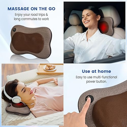 Miniatura 5 de Joyset Shiatsu Masajeador de cuello y espalda con almohada de masaje térmico para hombros, piernas, pies, alivio del dolor muscular corporal,