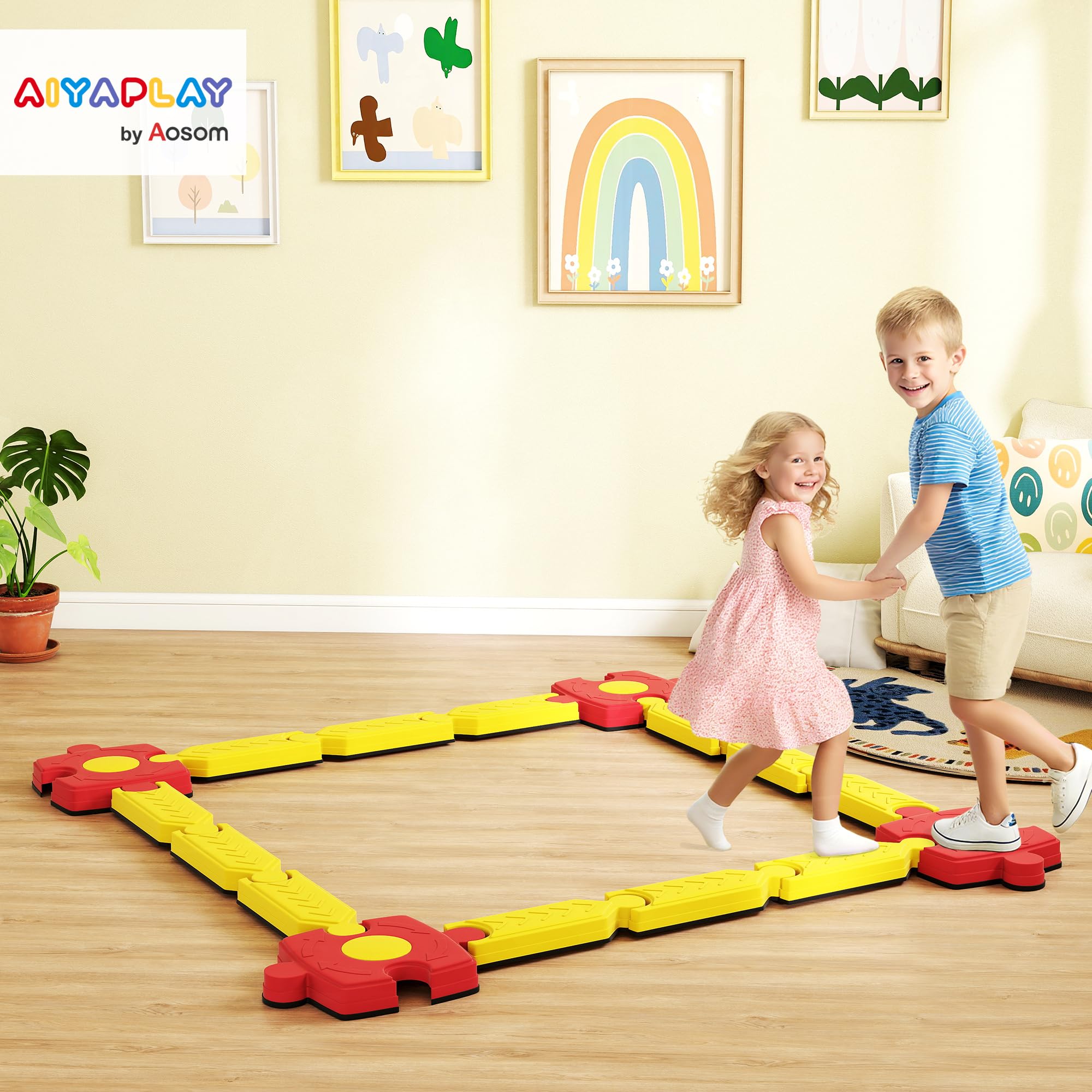 AIYAPLAY Poutre d'équilibre enfants 4 pierres équilibre jouet sensoriel coordination stabilité planche intérieur extérieur 3-8 ans