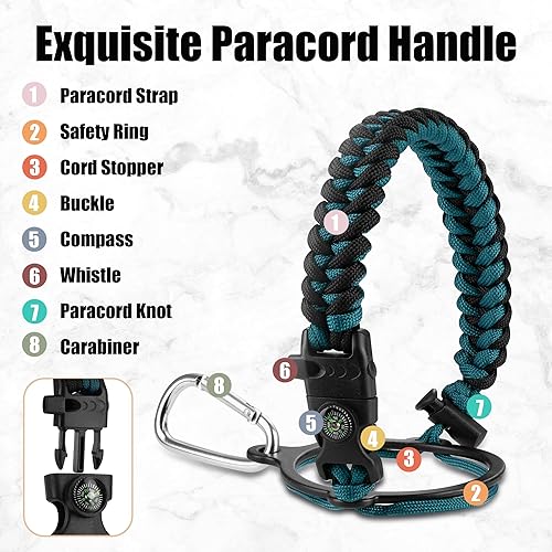 Miniatura 4 de Botella de agua de 64 onzas con mango de cuerda de paracaídas y cepillo de limpieza, 64 onzas de doble pared de acero inoxidable aislado al vacío