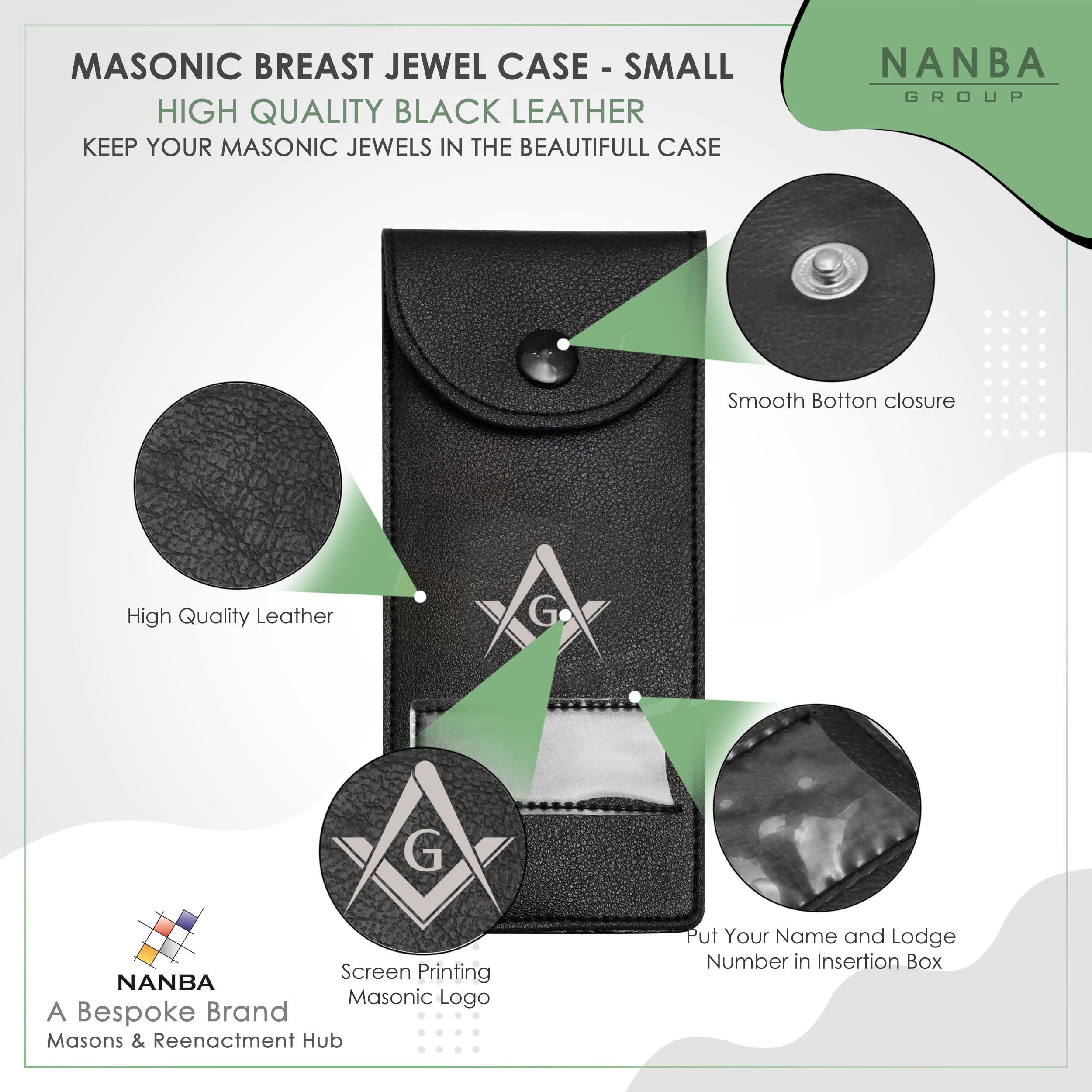 Masonic Regalia Pocket Jewel Holder Case Leather Carry Wallet with Soft Lining for Freemason Lodge Jewels, Pins & Badges - SCG Silver