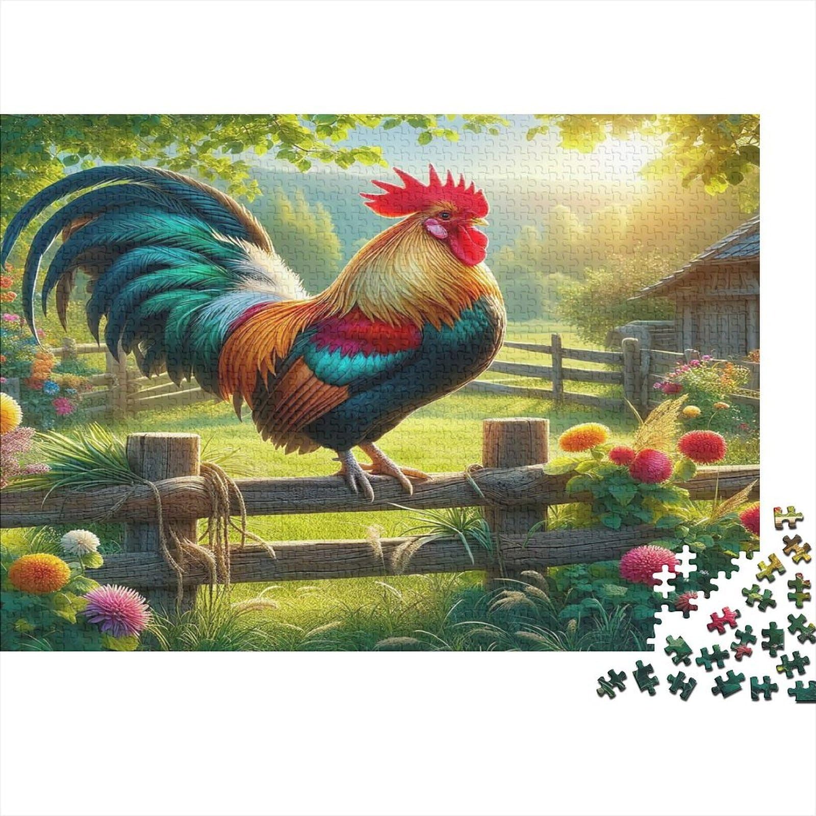Rompecabezas para adultos de gallo al atardecer, juego familiar de 1000 piezas y 38x26 cm 8