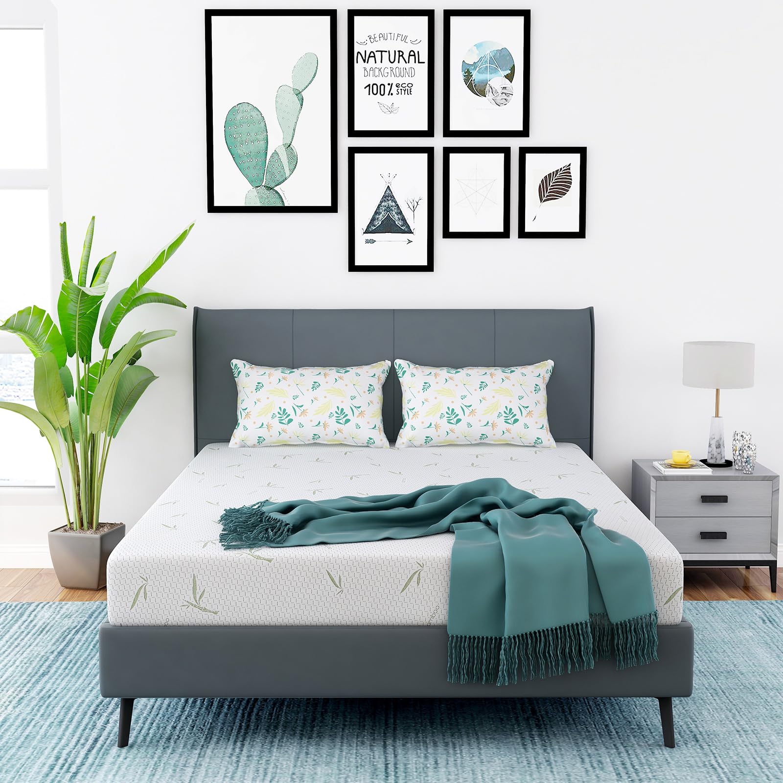 Airdown Full Size Mattress, 6 Inch Memory Foam Mattress Full for Kids Bed Daybed Individual Bunk, Medium Firm Green Tea Gel Mattress in a Box