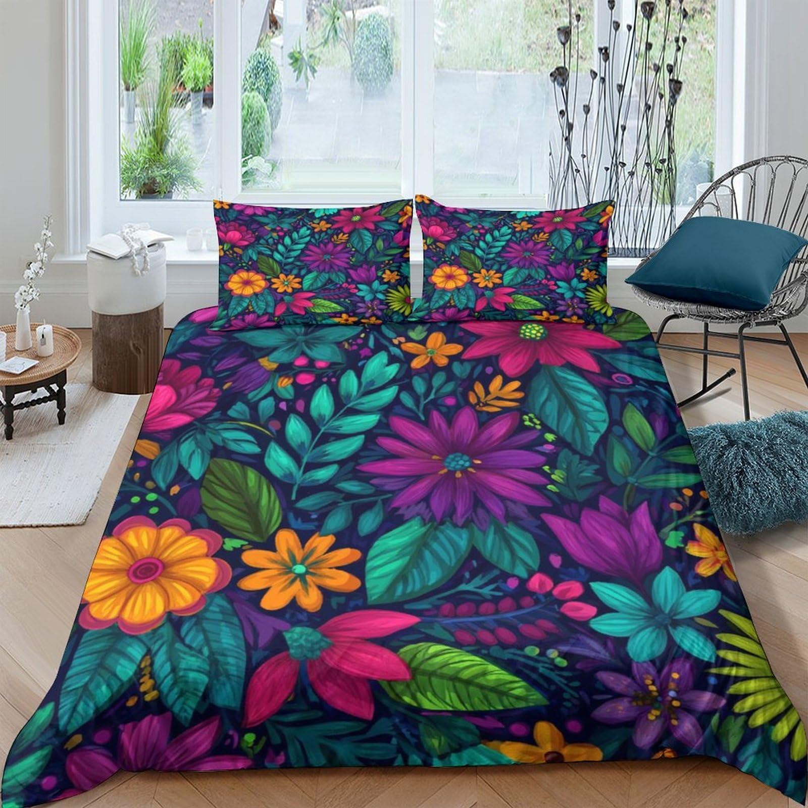 Ctjqhvkz Style-5 3D Printed Vibrant Floral Fitted Sheet Microfiber Soft Colorful Botanical Mattress Cover Bedroom Decor Single（135X200cm）
