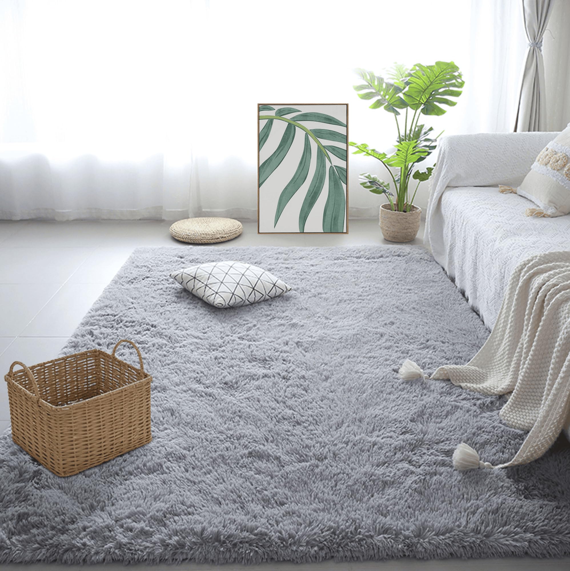 Tapis salon 100 x 160 cm lavable et moderne pour la decoration gris clair
