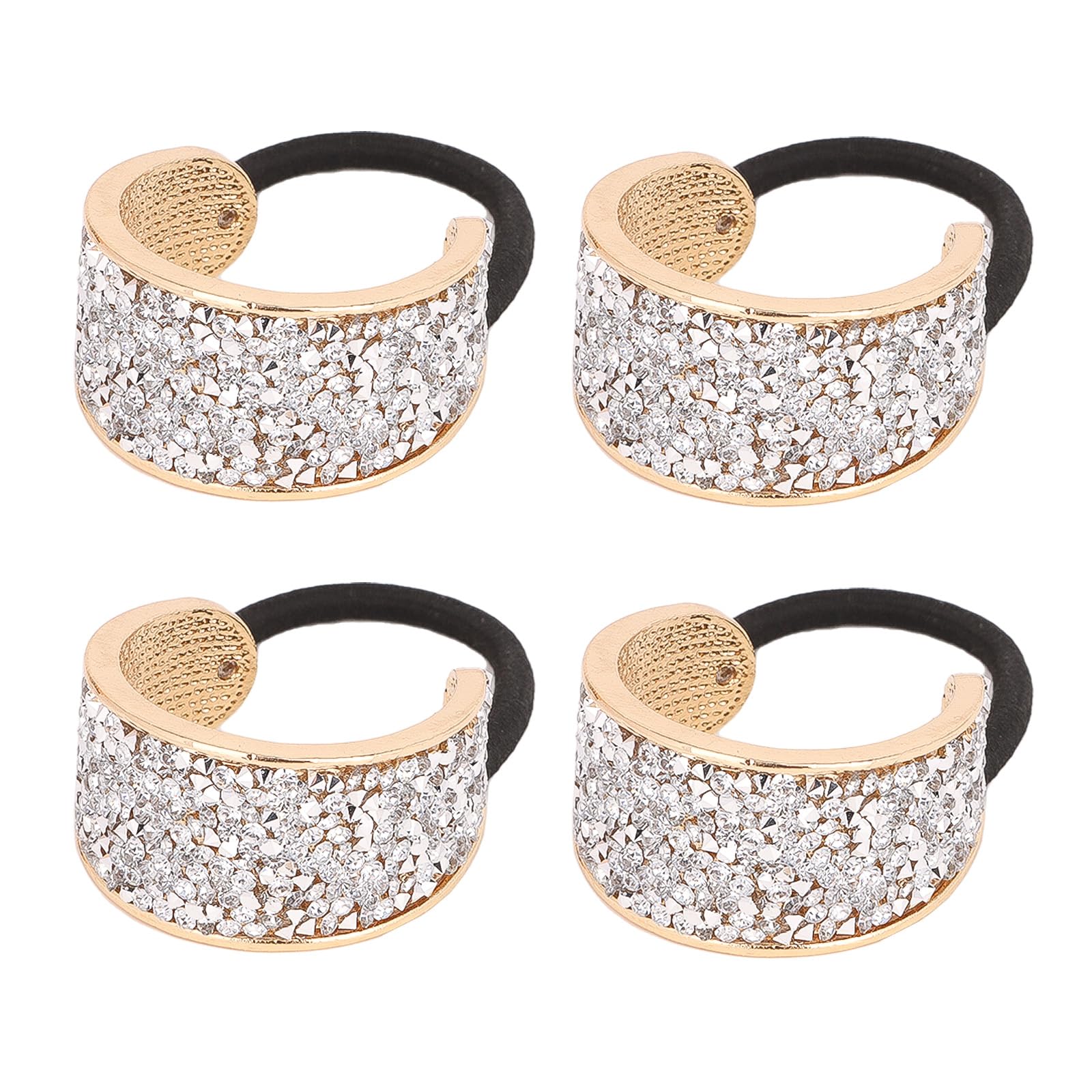 YISSION Hair Ties, 4Pcs Sparkly Rhinestone Scrunchies & Ponytail Holders, Premium Quality Hair Elastics with Crystal, Fancy Hair Accessories for Women Girls, Silver