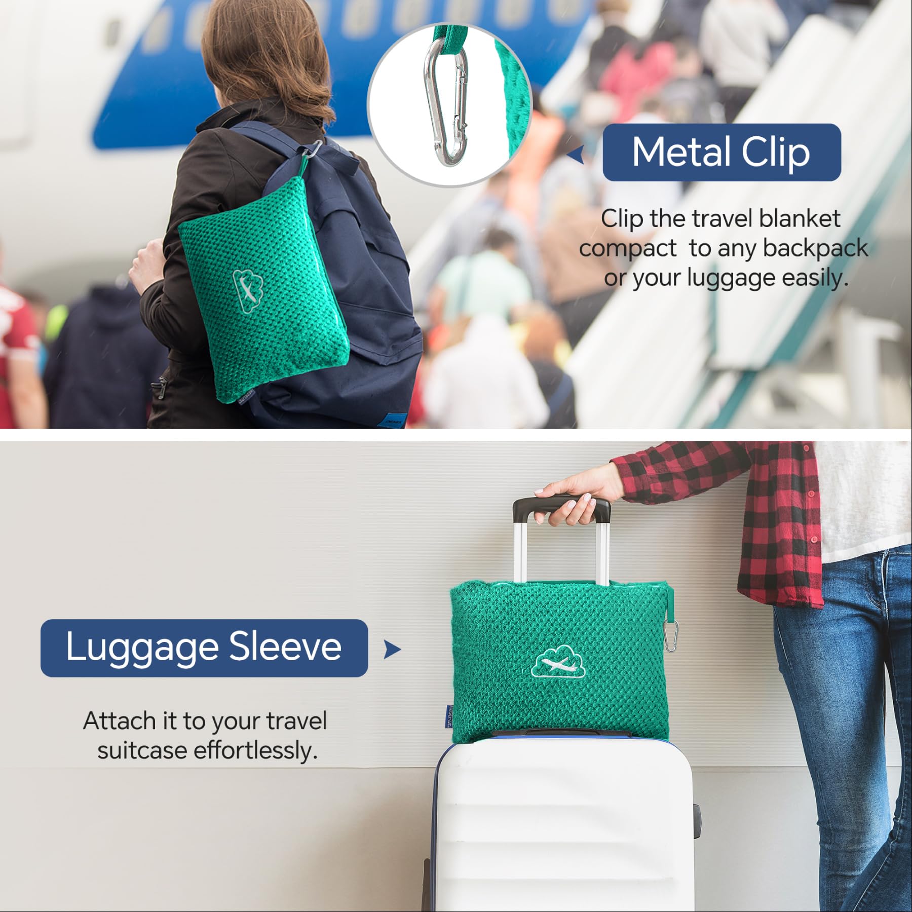 BEDELITE Travel Blanket with Bag, Jacquard Fleece Blanket 65"x40", Teal view 5