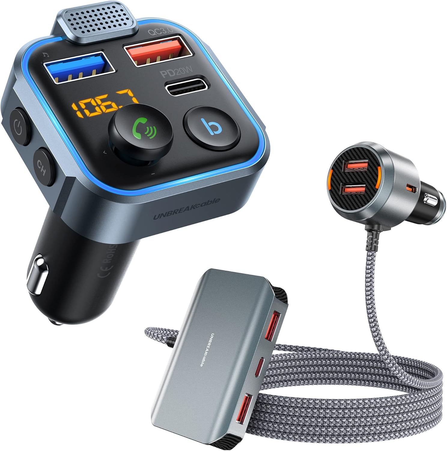6 Multi Ports USB Car Charger + Bluetooth FM Transmitter