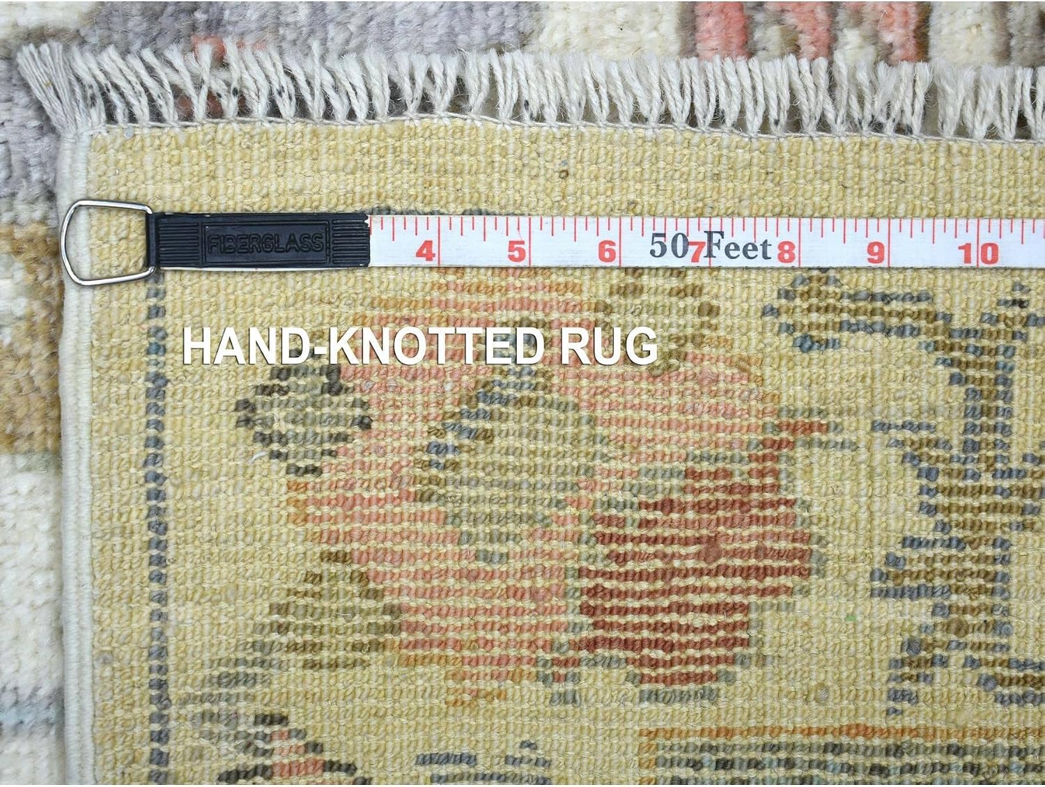 Ivory Colorful Leaf Design All Wool Hand Knotted Angora Oushak Runner Rug (2'8"x11'8")