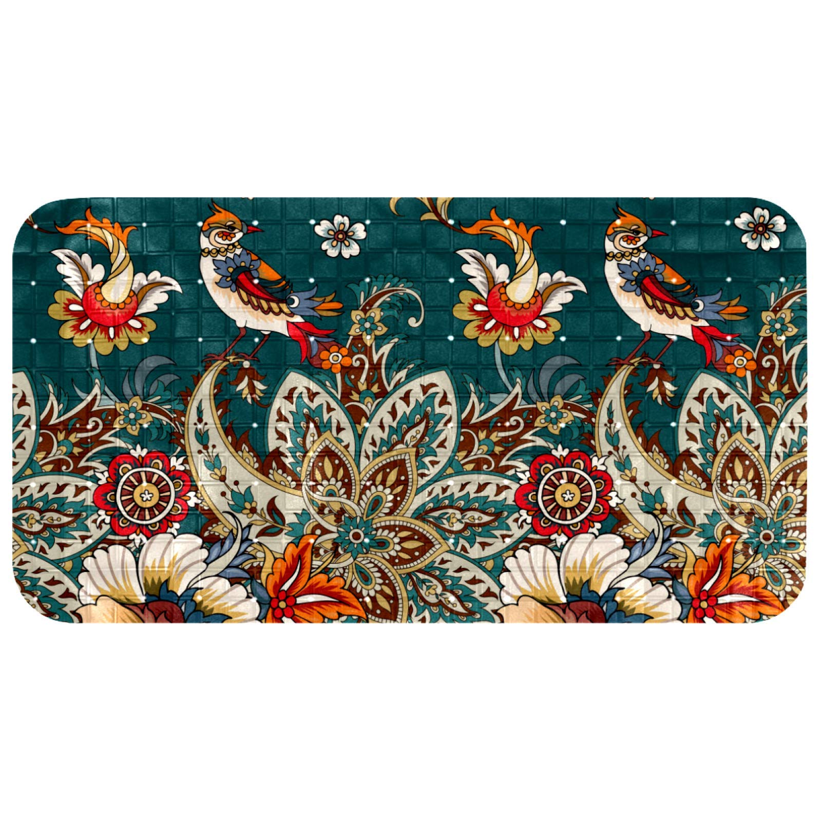 Tapis de douche écologique antidérapant 35x67cm avec motif oiseaux poétique