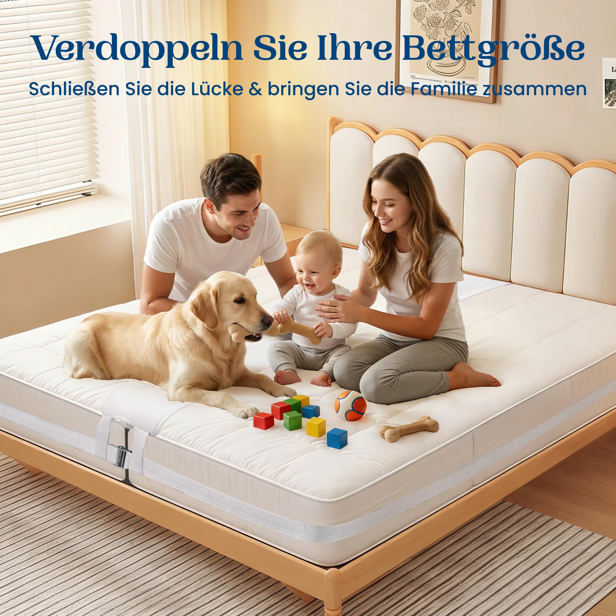 FeelAtHome 25,5 cm Liebesbrücke zum Verbinden von Zwei Einzelbetten zu einem Doppelbett - Matratzenkeil macht aus Zwei Einzelmatratzen eine Doppelmatratze - Matratzenverbinder mit Matratzenhalter Gurt