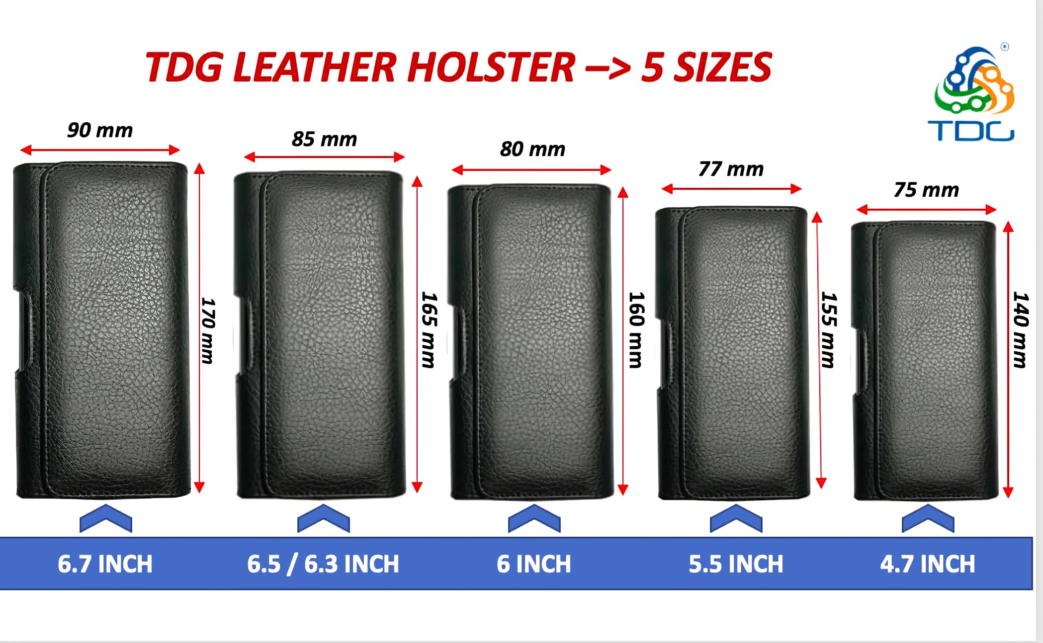 TDG Pu Leather Belt Pouch Holster for Apple iPhone Smartphones & Mobiles (Display 5.5 to 6.7 inches) (Black, 6.3) 1